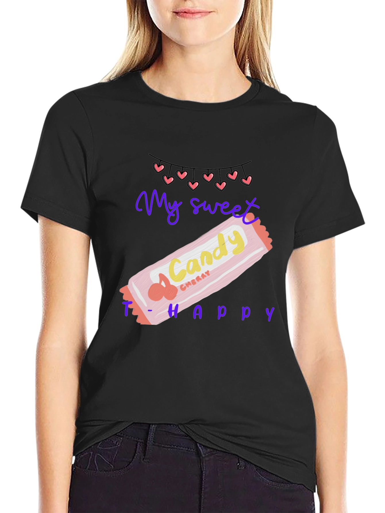 Black Sweet Candy Cherry Happy T-Shirt view 2