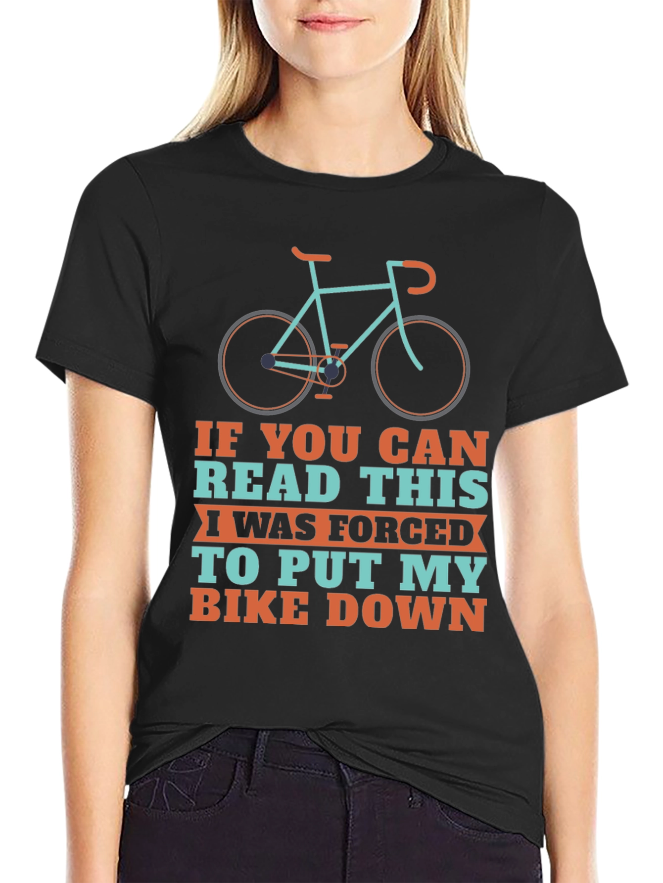 Black Funny Biker T-Shirt - "If You Can Read This" Cycling Tee view 2
