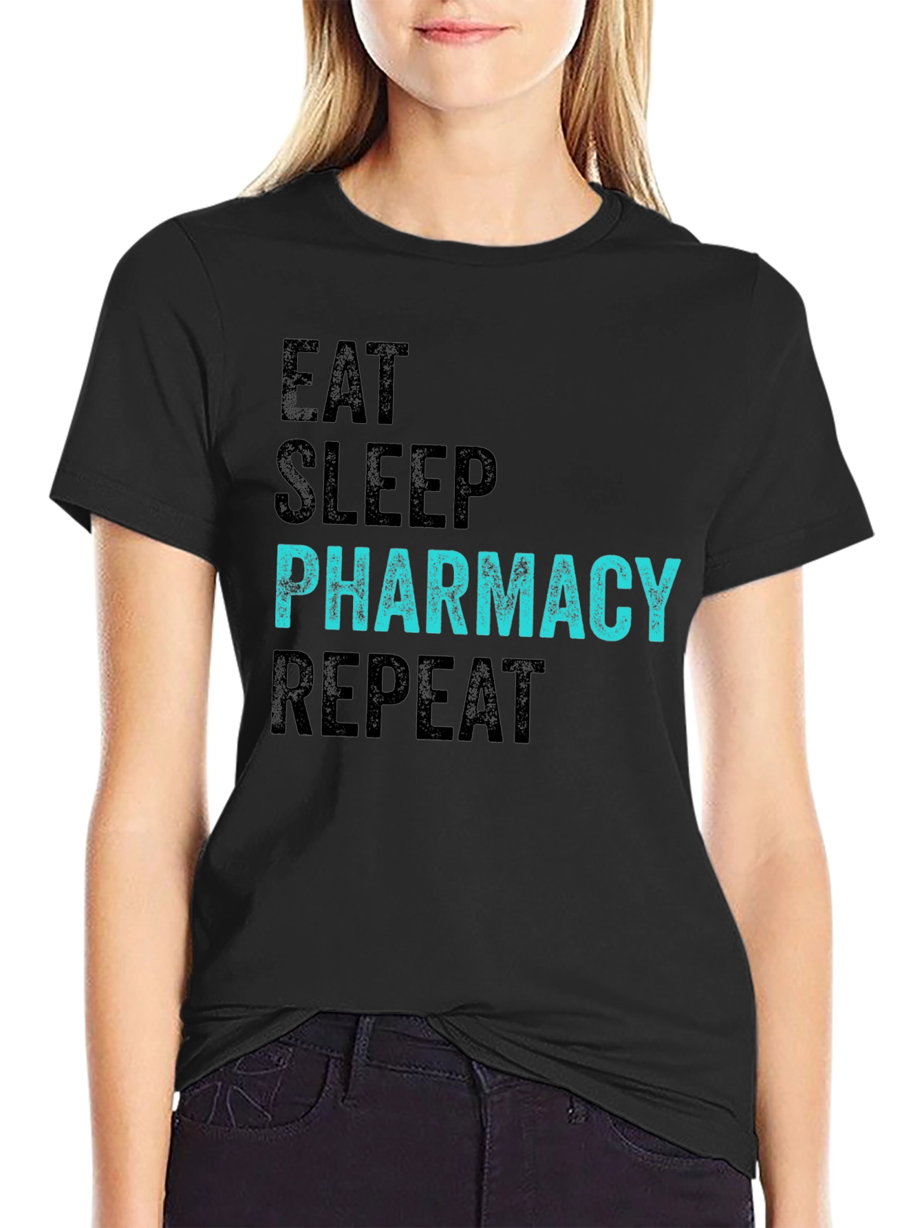 Black Eat Sleep Pharmacy Repeat Black T-Shirt view 2