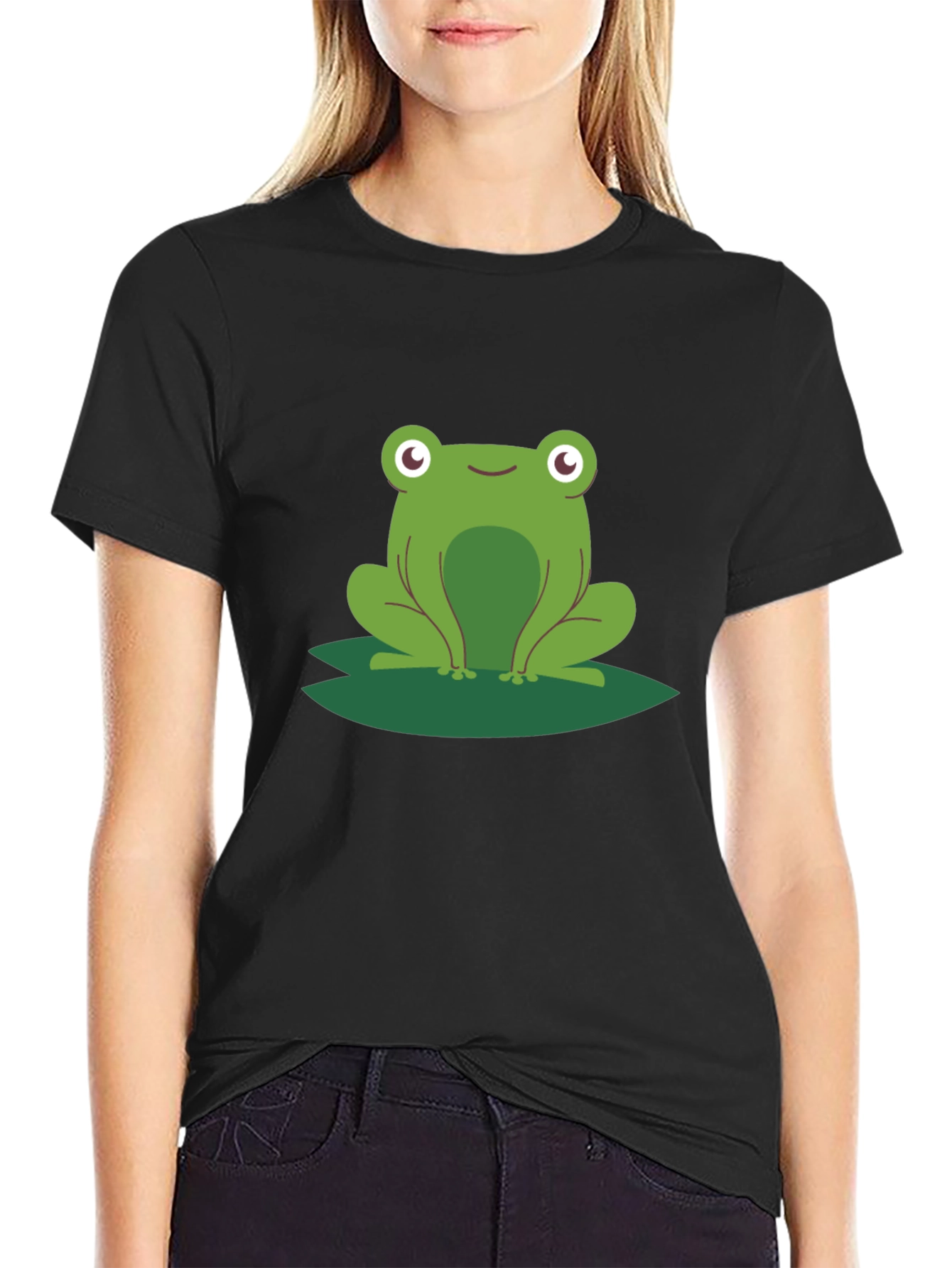 Black Frog on Lily Pad Graphic Tee - Black Cotton view 2