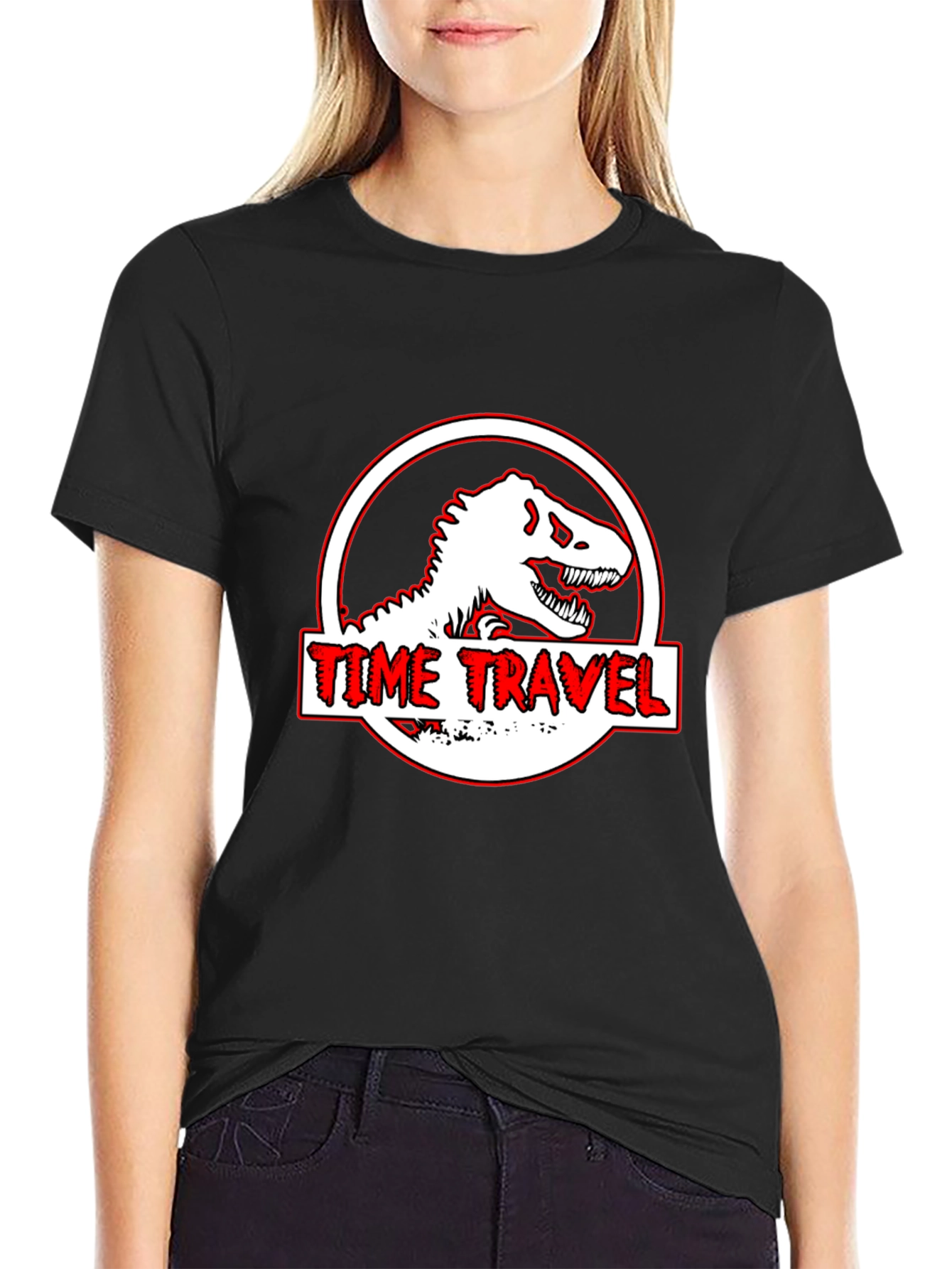 Black Time Travel Dinosaur Graphic Tee view 2