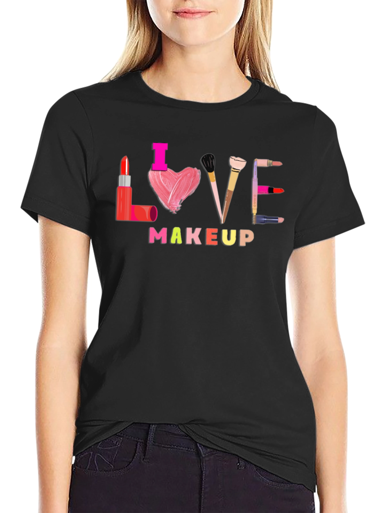Black I Love Makeup T-Shirt view 2