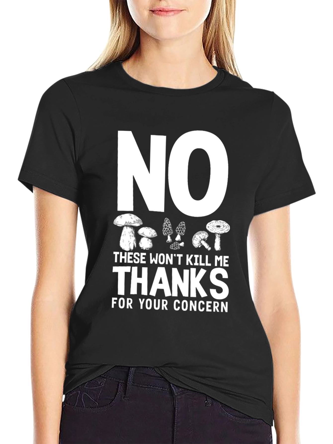 Black Mushroom Foraging T-Shirt - "No, Thanks!" view 2