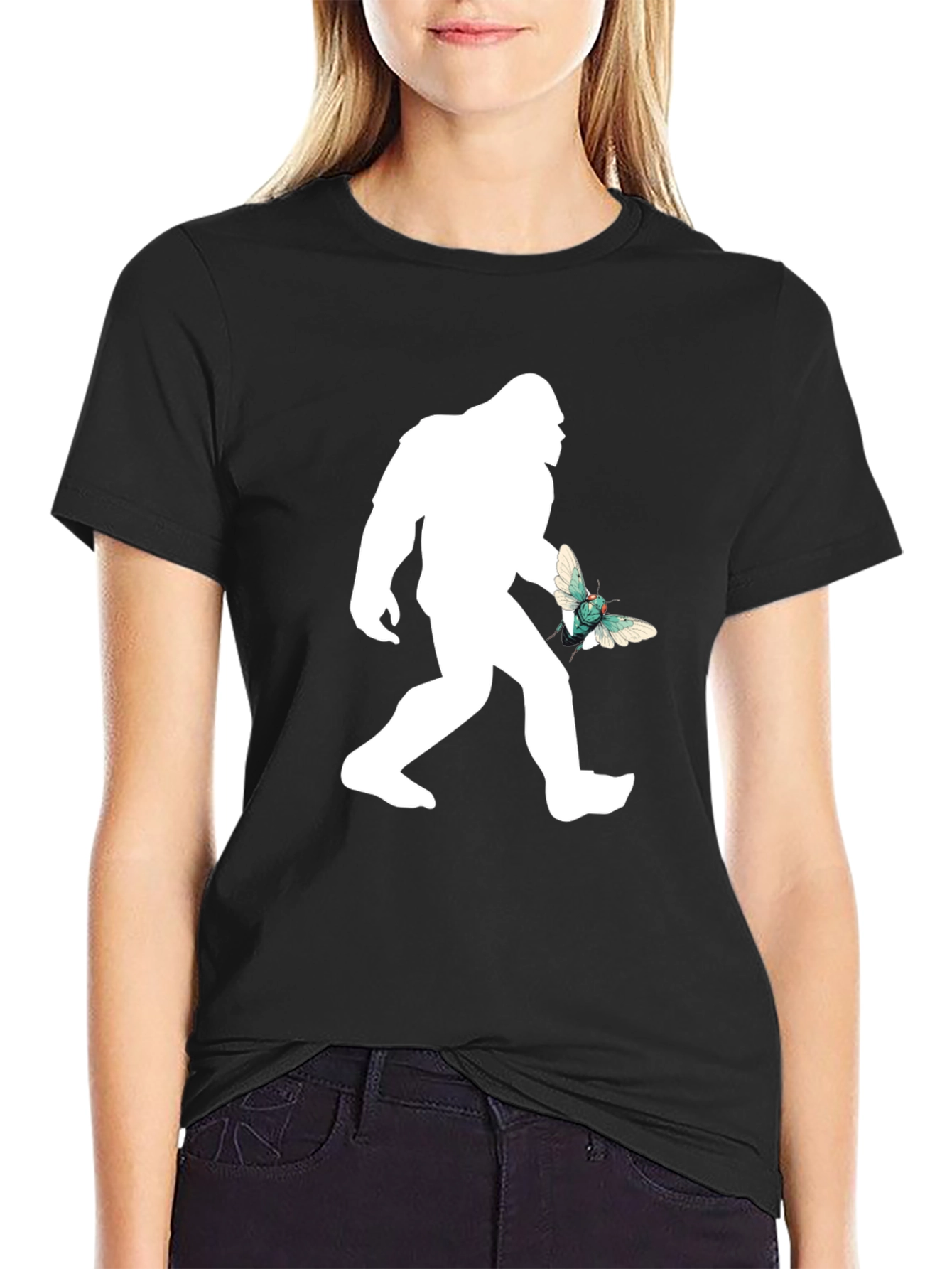 Black Sasquatch & Butterfly Graphic T-Shirt - Black view 2