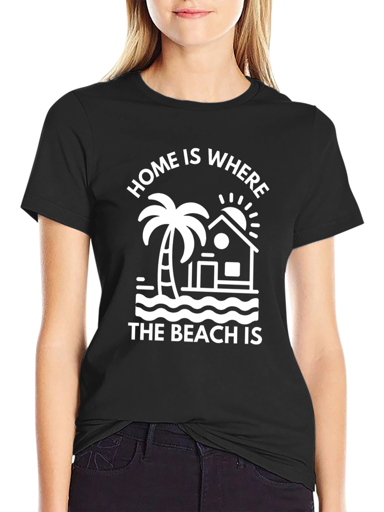 Black Home Is Where The Beach Is Black T-Shirt view 2