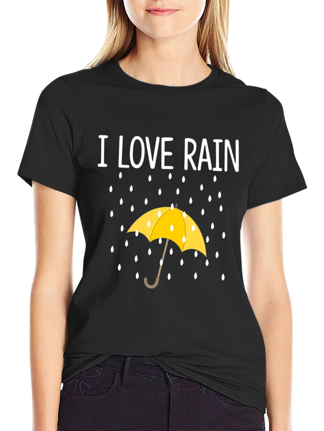 Black I Love Rain T-Shirt - Weather Umbrella Graphic Tee view 2