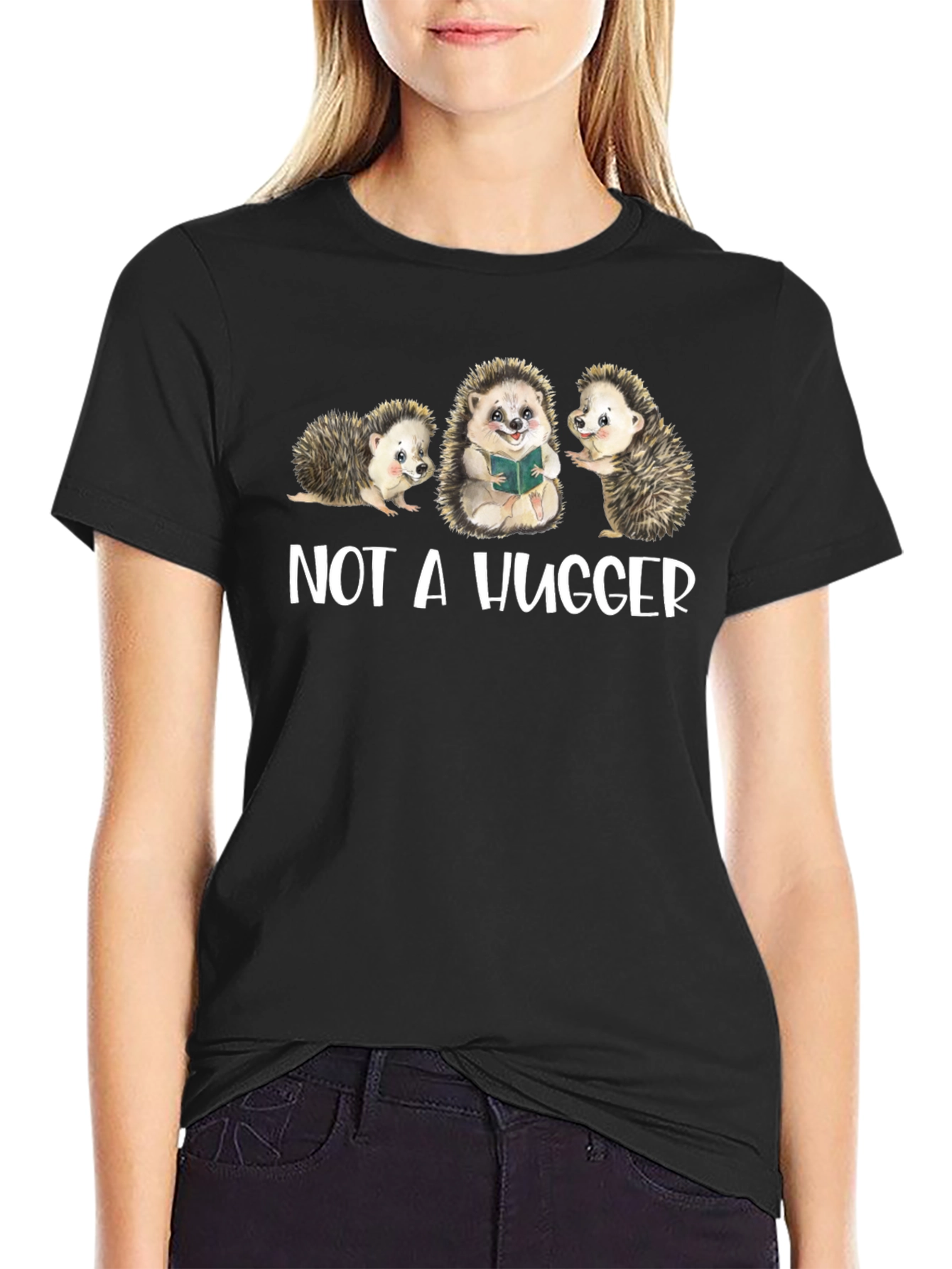 Black Not A Hugger Hedgehog Graphic Tee view 2