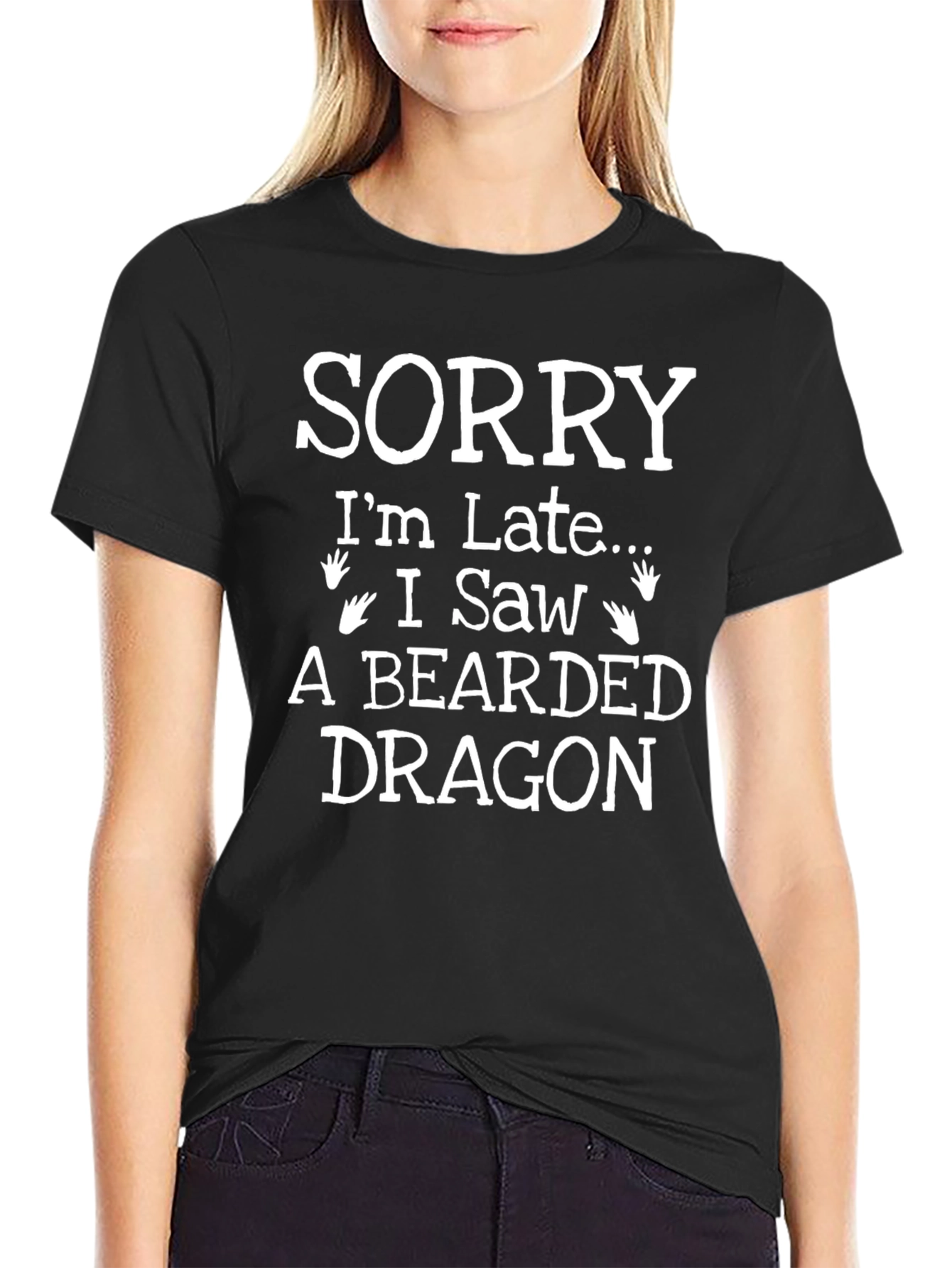 Black Bearded Dragon T-Shirt, Funny Sorry I'm Late Tee view 2