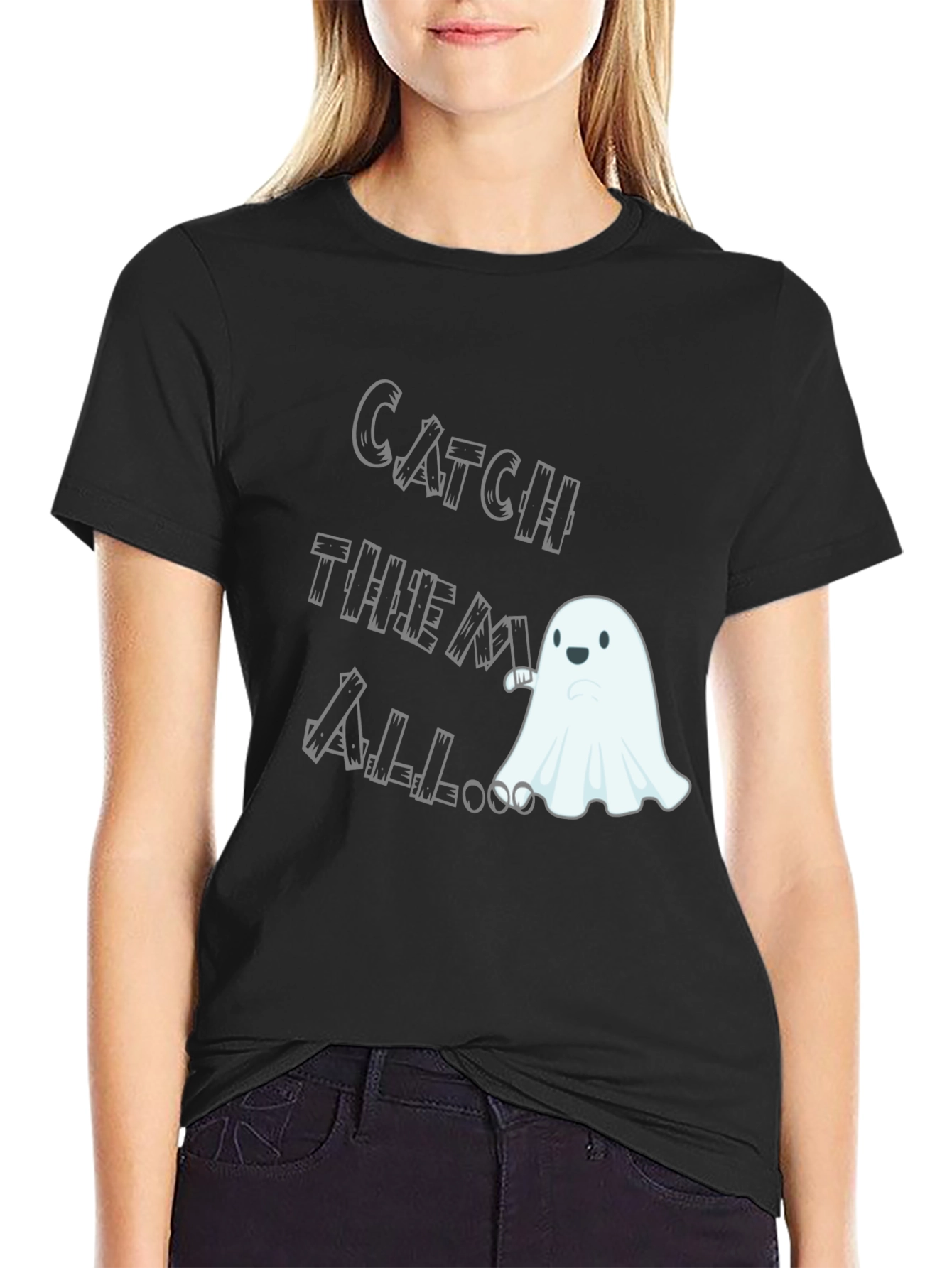 Black Catch Them All Ghost T-Shirt - Spooky Season Fun! view 2