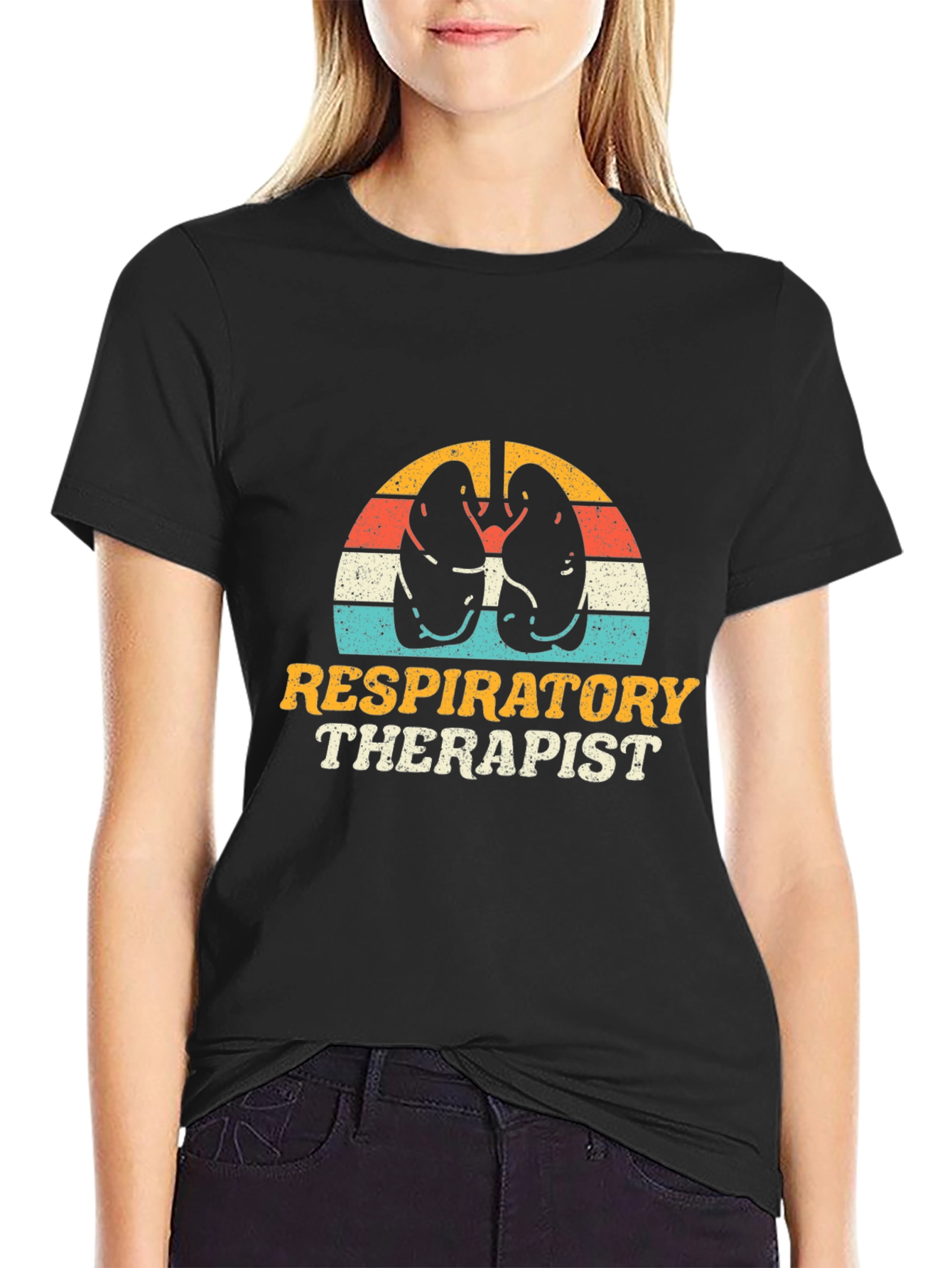 Black Respiratory Therapist T-Shirt - Lung Graphic Tee view 2