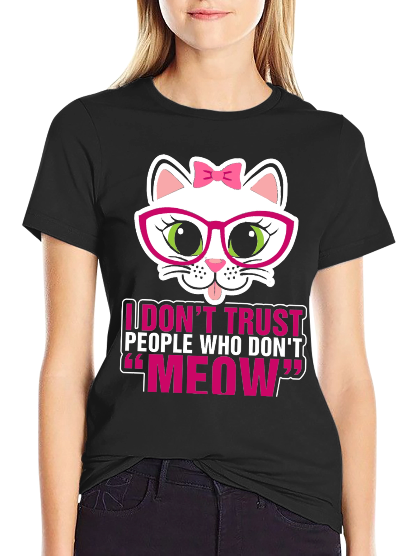Black Funny Cat Lover T-Shirt - I Don't Trust People Who Don't Meow view 2