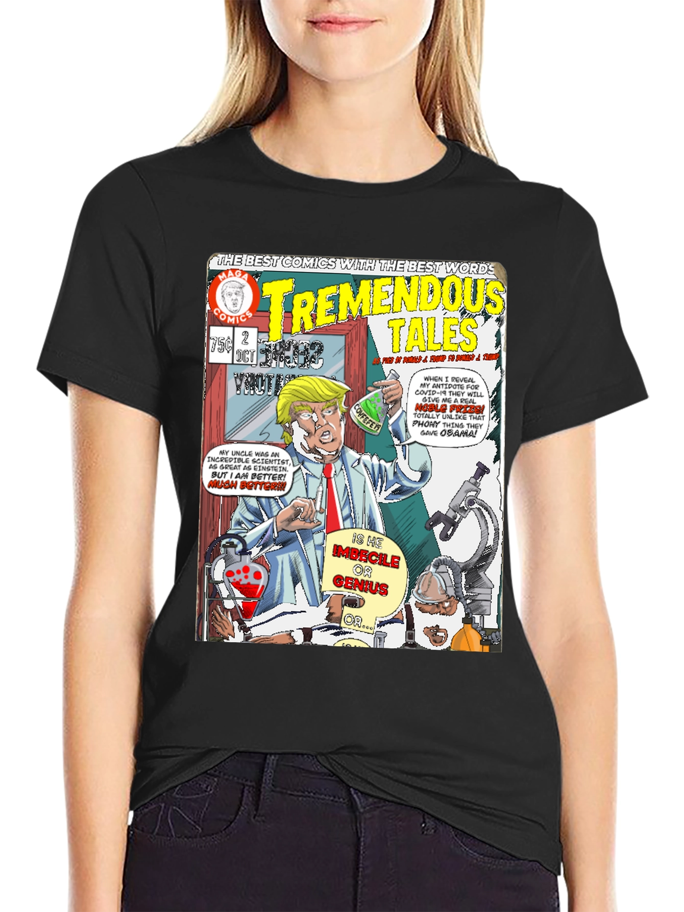 Black Tremendous Tales Trump Comic T-Shirt view 2