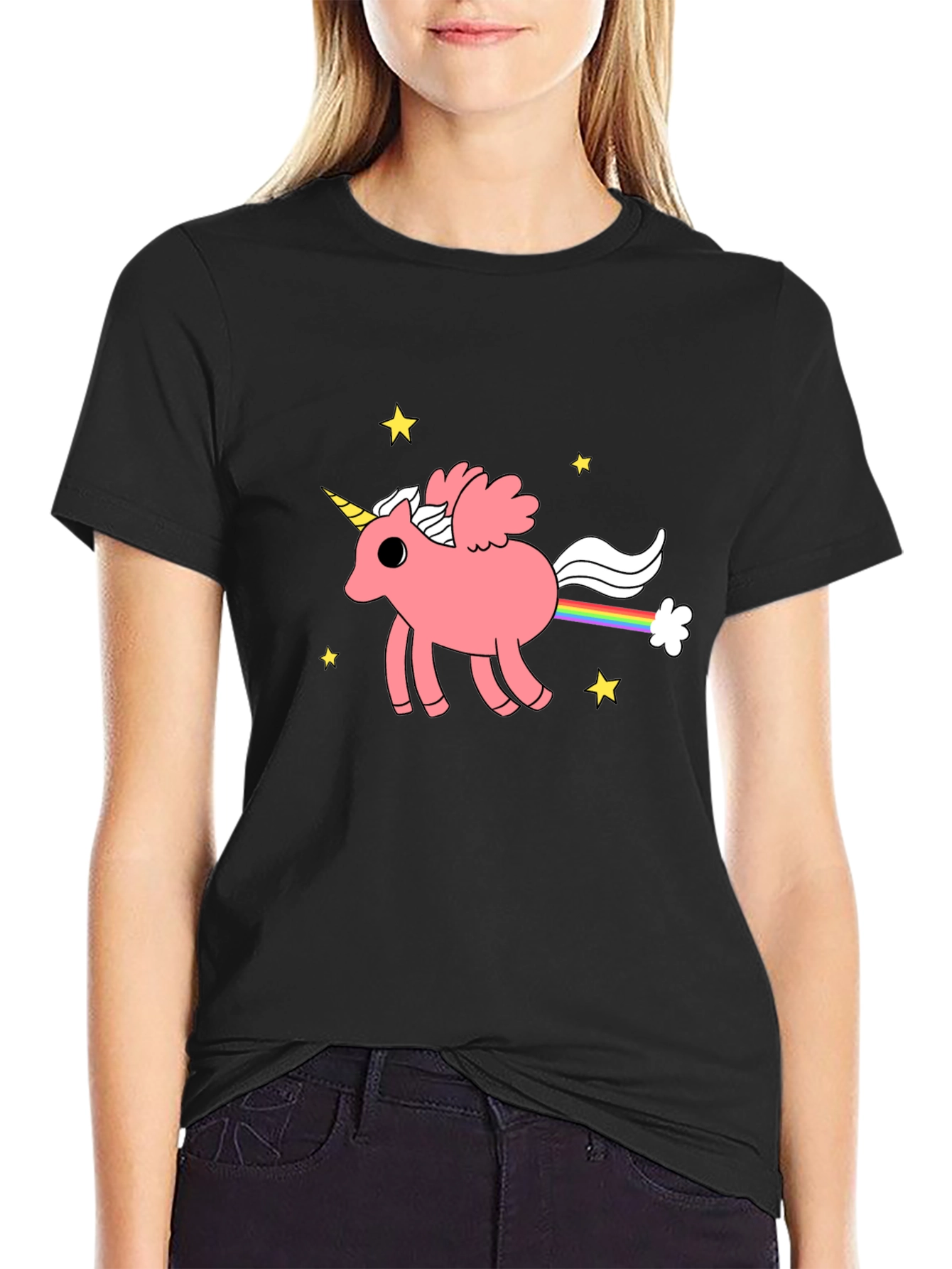 Black Unicorn Rainbow Poop Graphic T-Shirt view 2