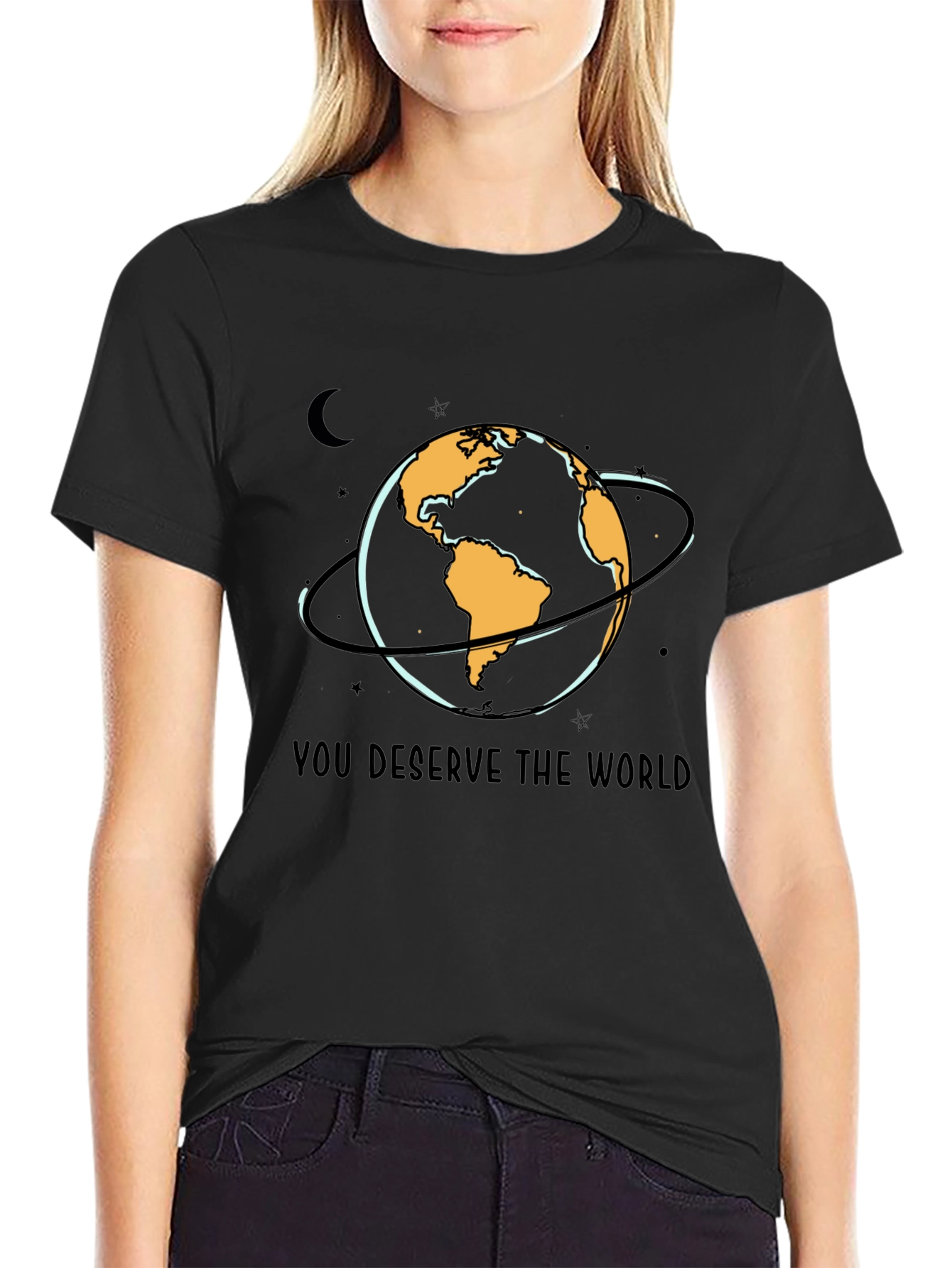 Black You Deserve The World Graphic T-Shirt view 2