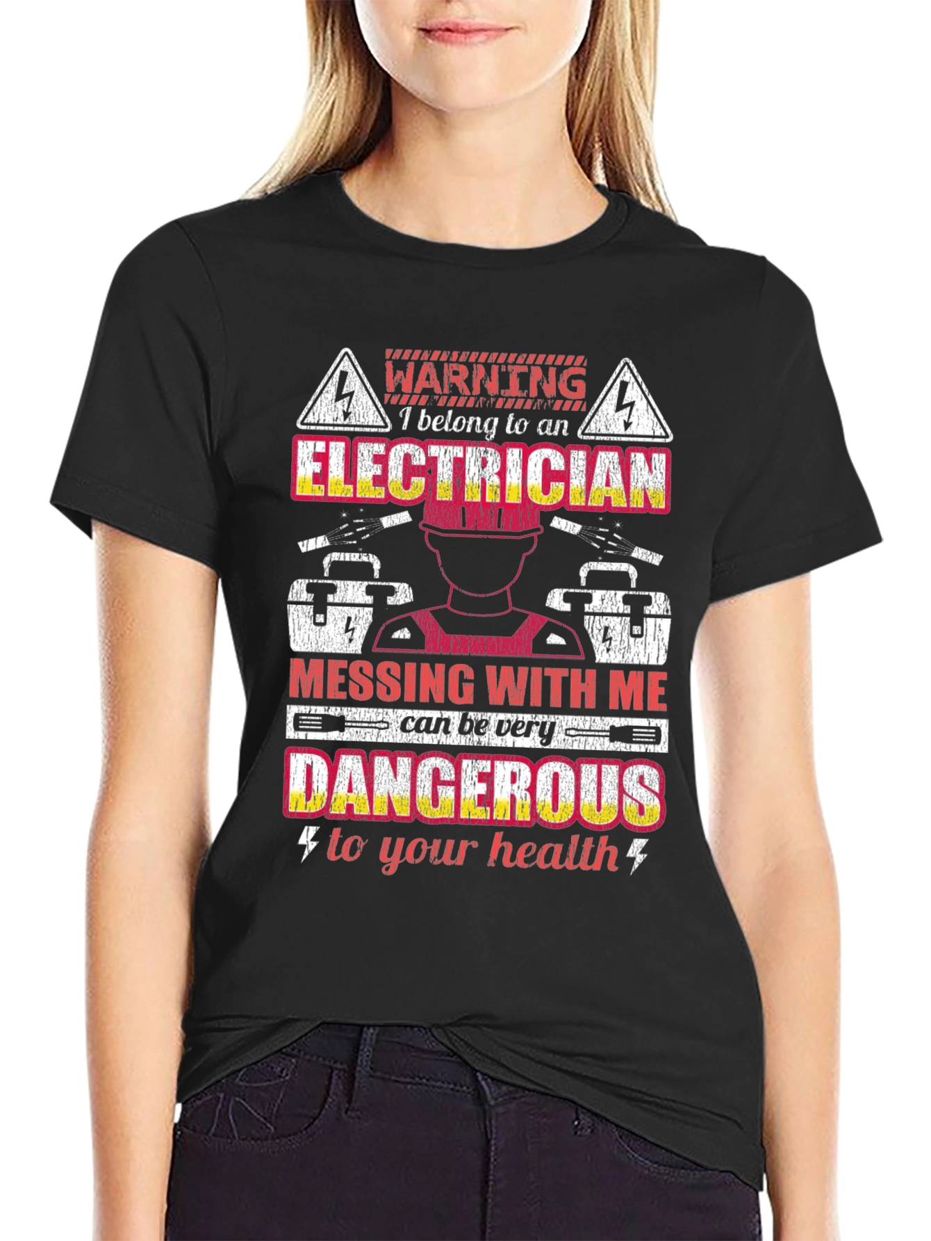 Black Electrician Warning Graphic Tee view 2