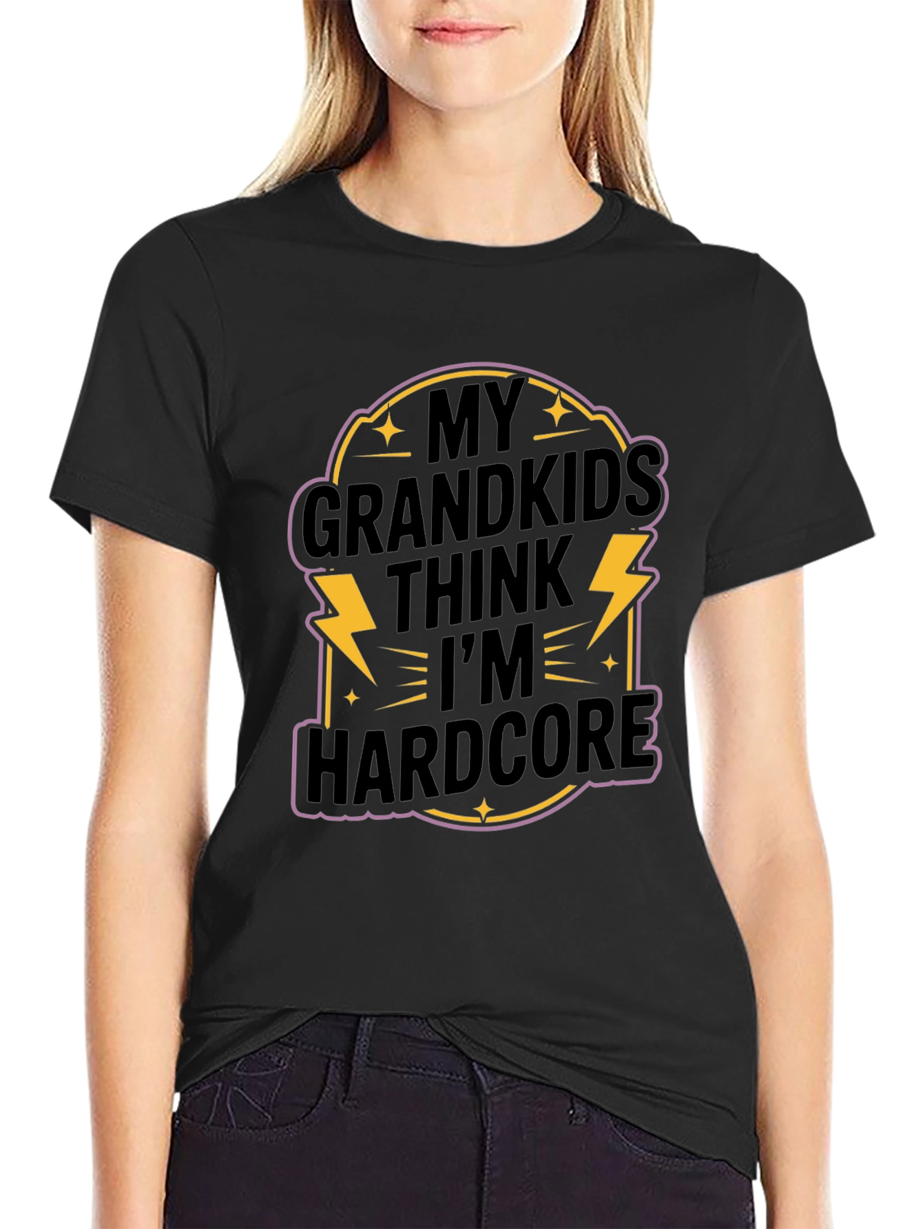 Black My Grandkids Think I'm Hardcore T-Shirt view 2