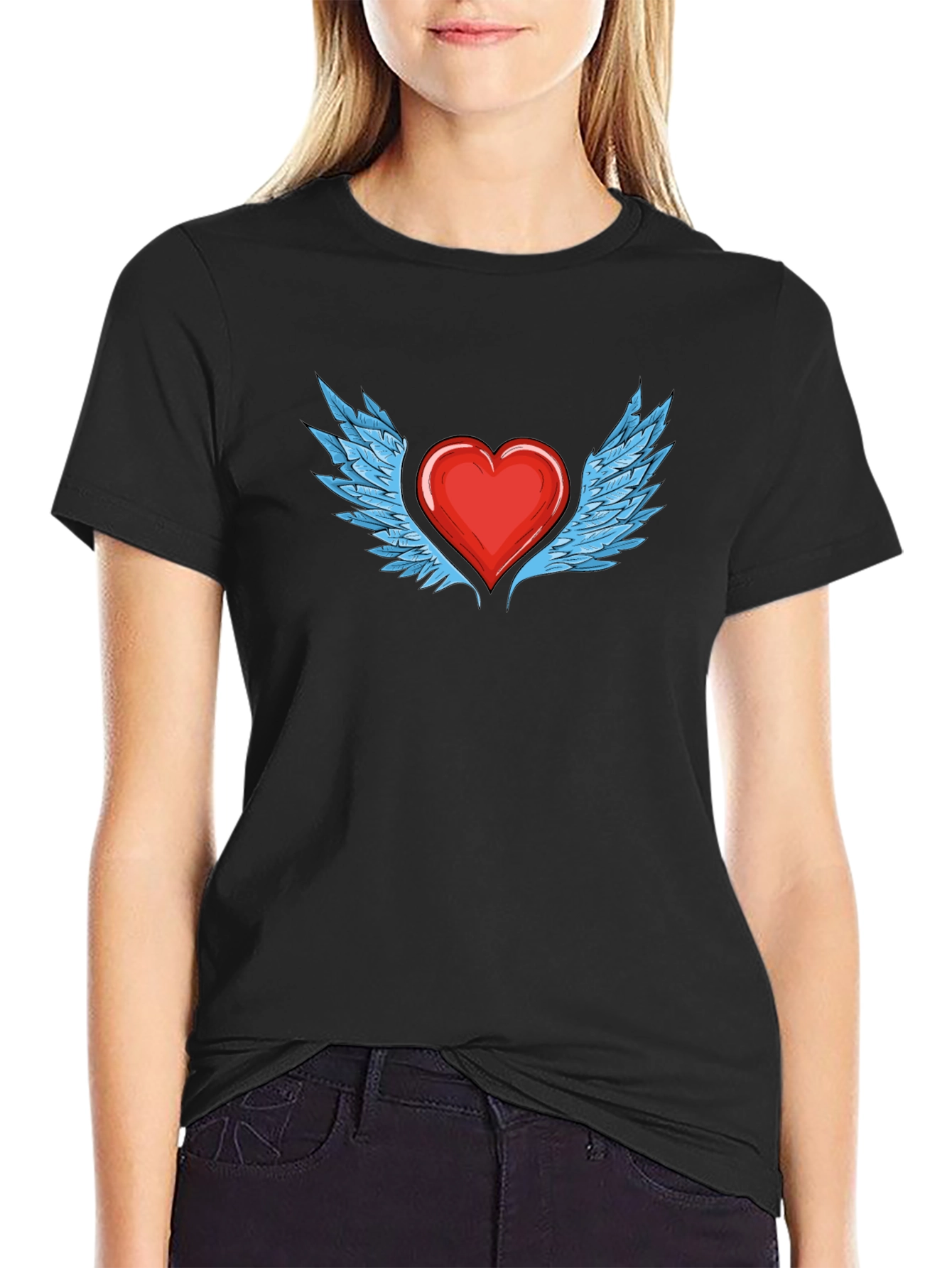 Black Heart with Wings Graphic T-Shirt - Stylish Black Tee view 2