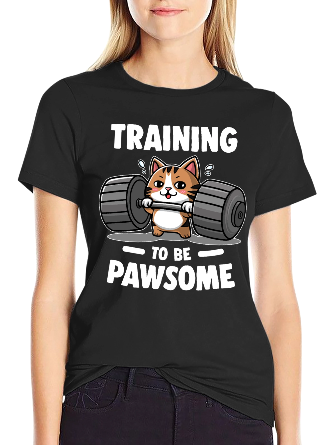 Black Training to be PAWSOME Cat Workout T-Shirt view 2