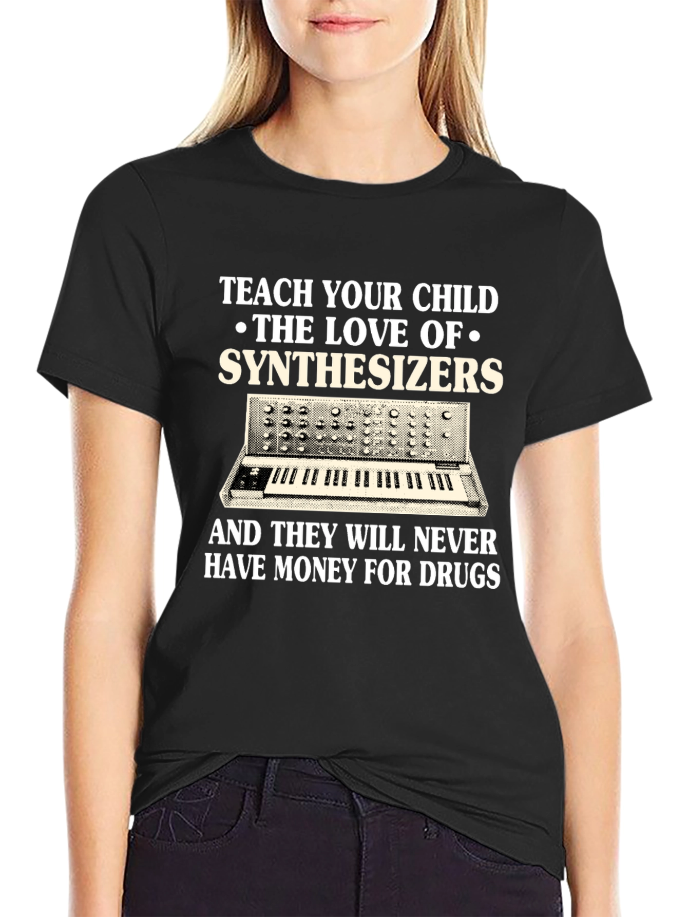 Black Teach Your Child Synthesizers Graphic T-Shirt view 2