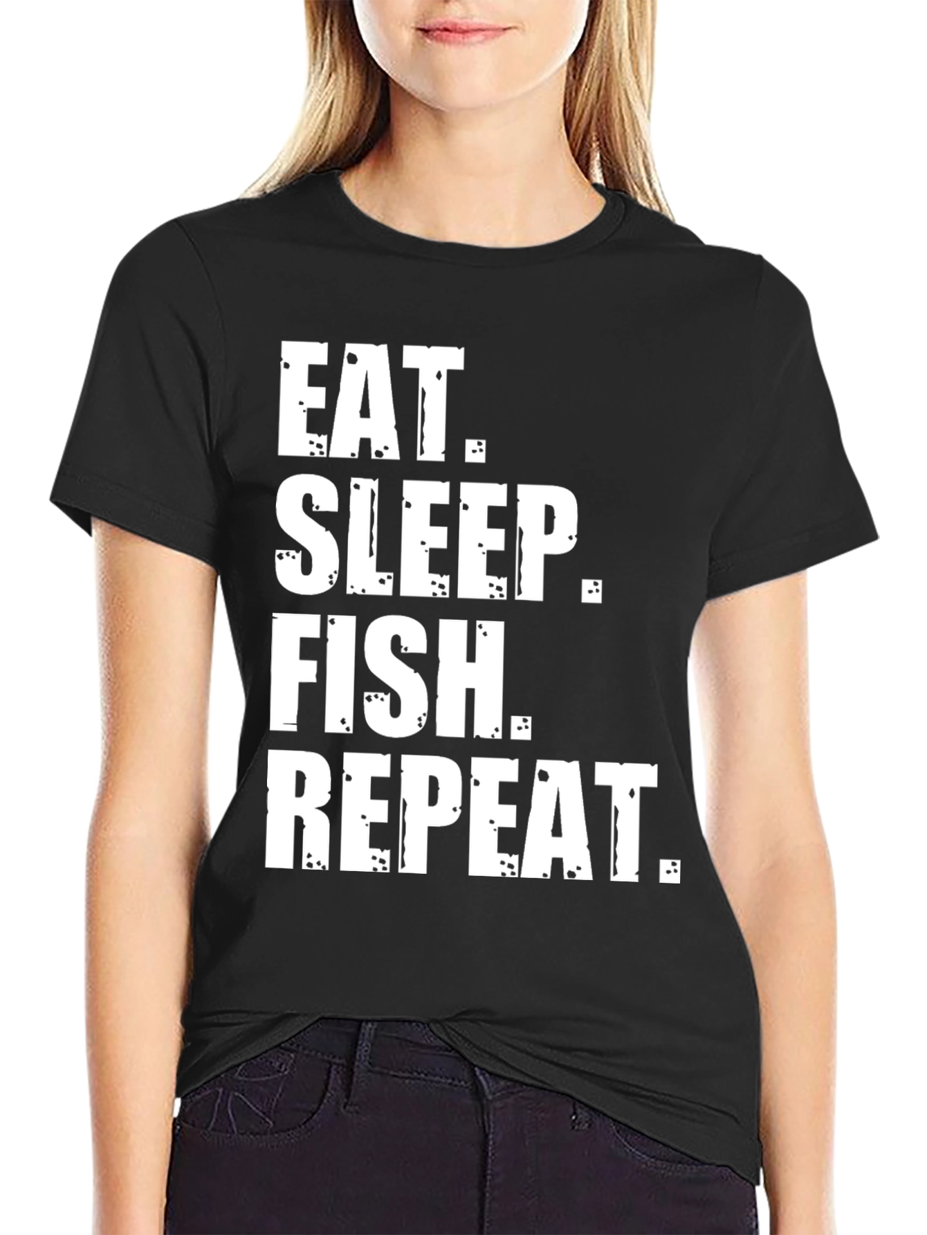 Black Eat Sleep Fish Repeat Graphic Tee view 2