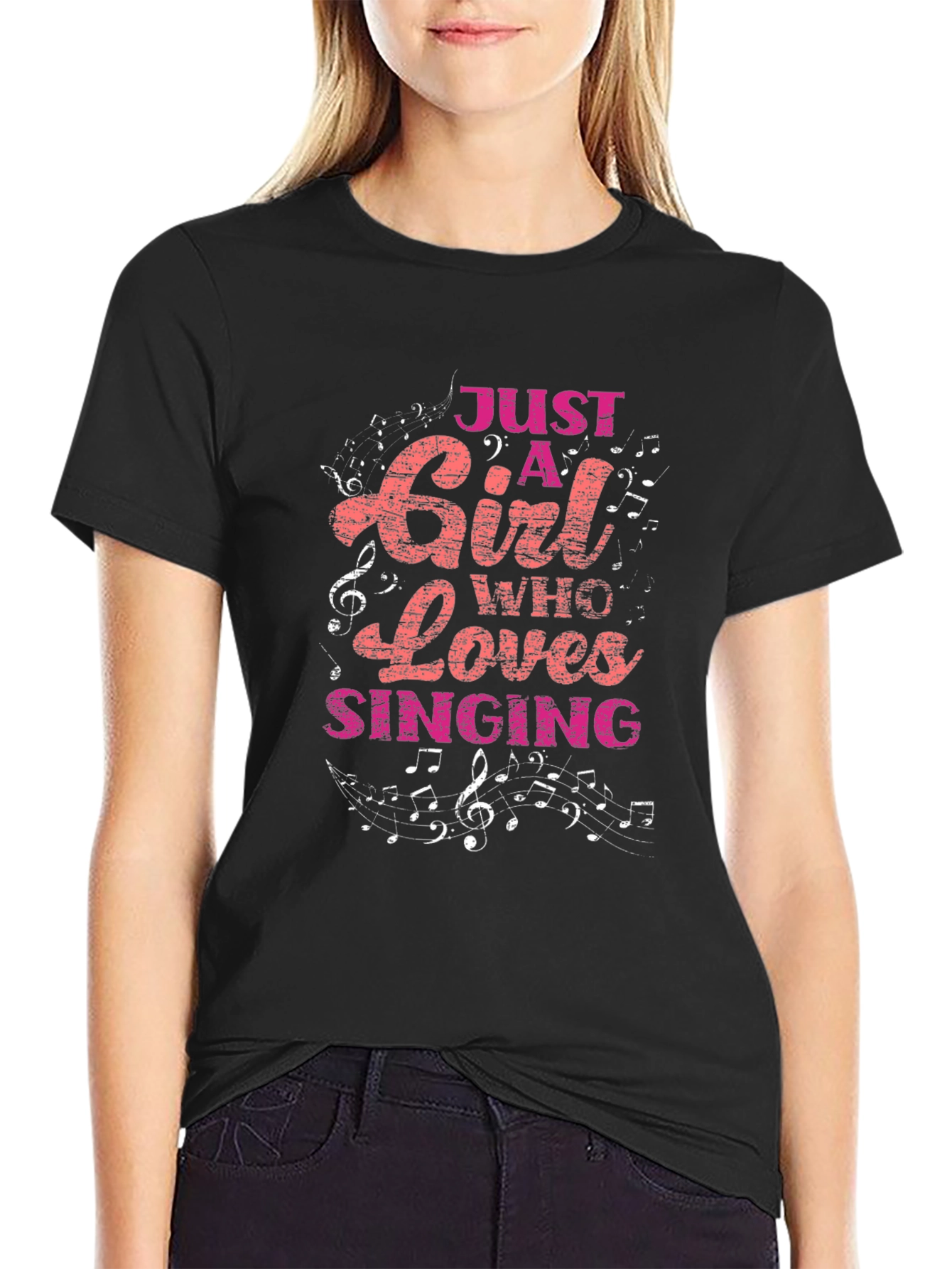 Black Just A Girl Who Loves Singing T-Shirt view 2