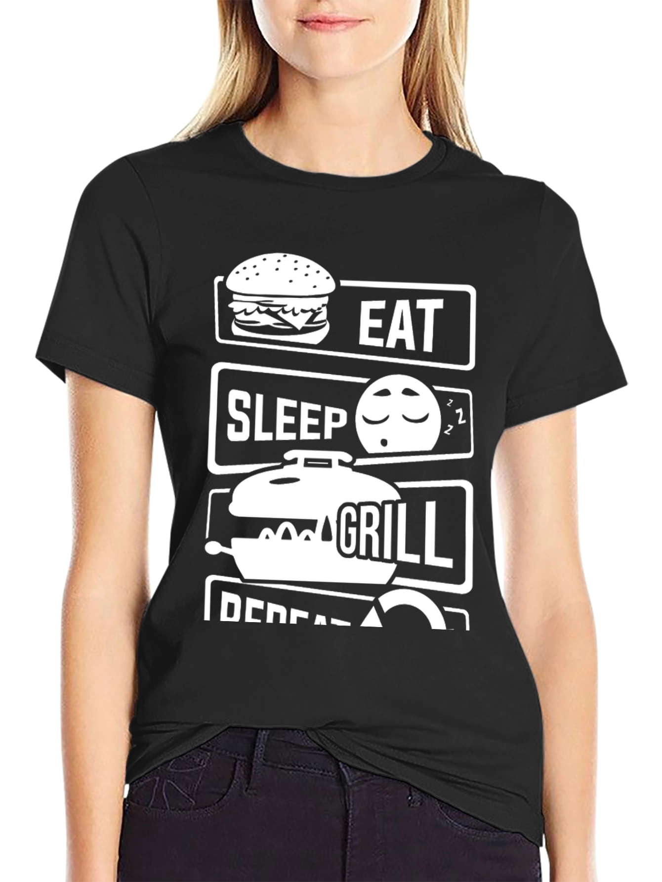 Black Eat Sleep Grill Repeat Black Graphic Tee view 2