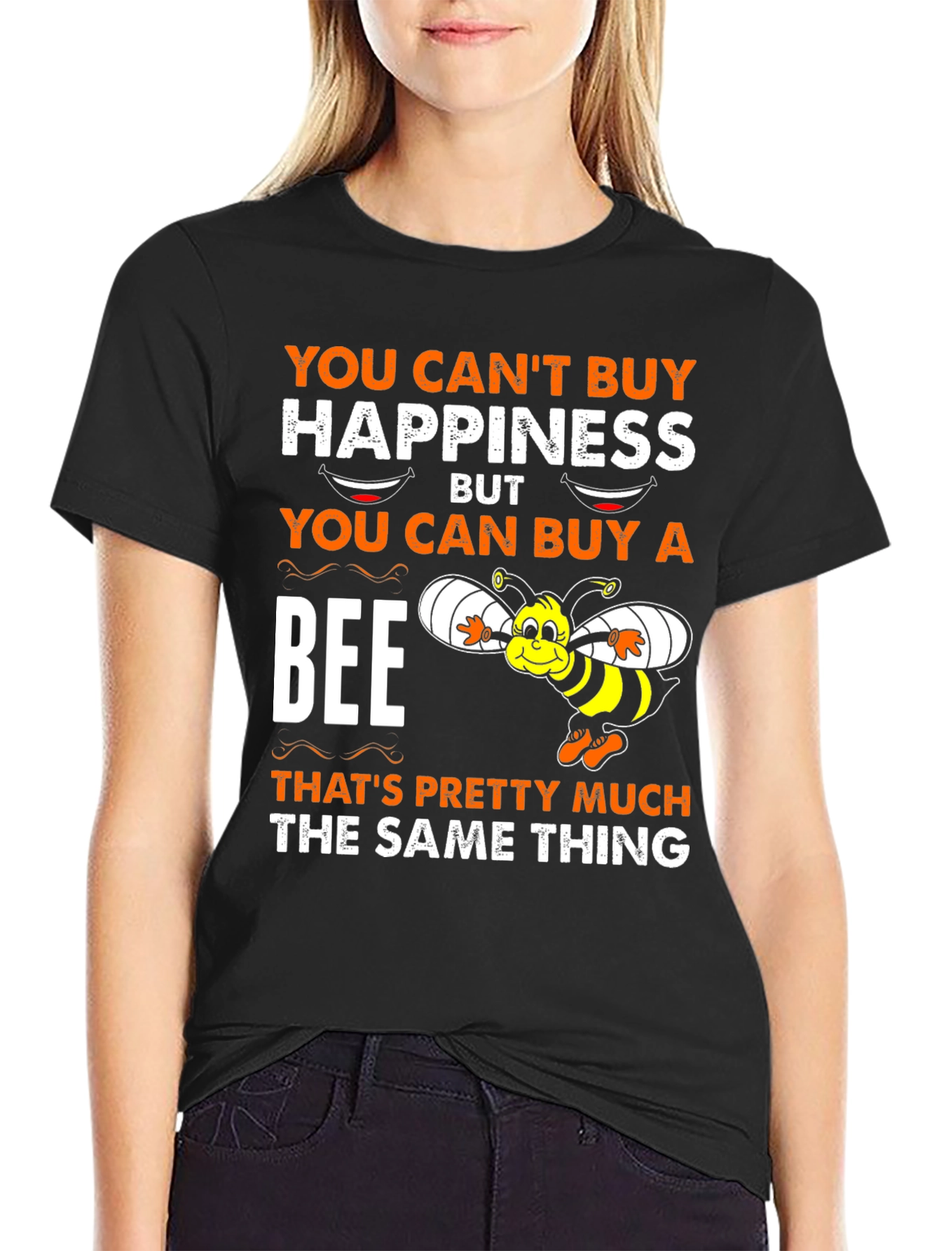 Black Bee Happiness T-Shirt: Funny Graphic Tee view 2