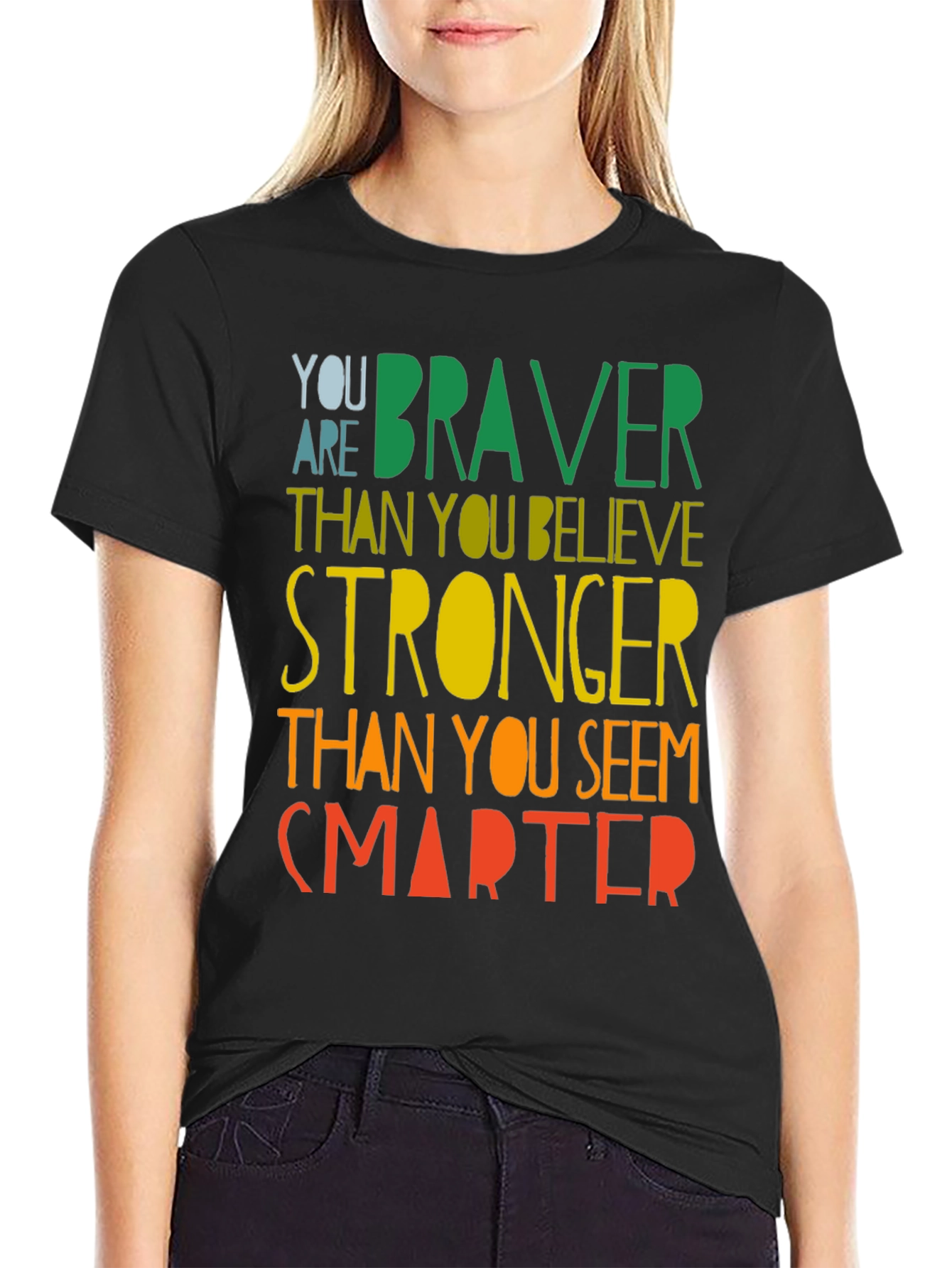 Black Inspirational Braver Stronger Smarter Graphic T-Shirt view 2