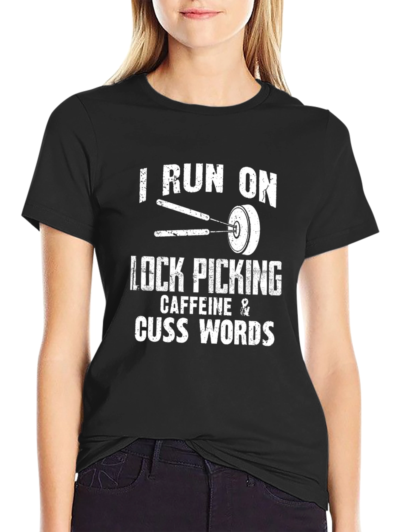 Black Lock Picking Caffeine Cuss Words T-Shirt view 2