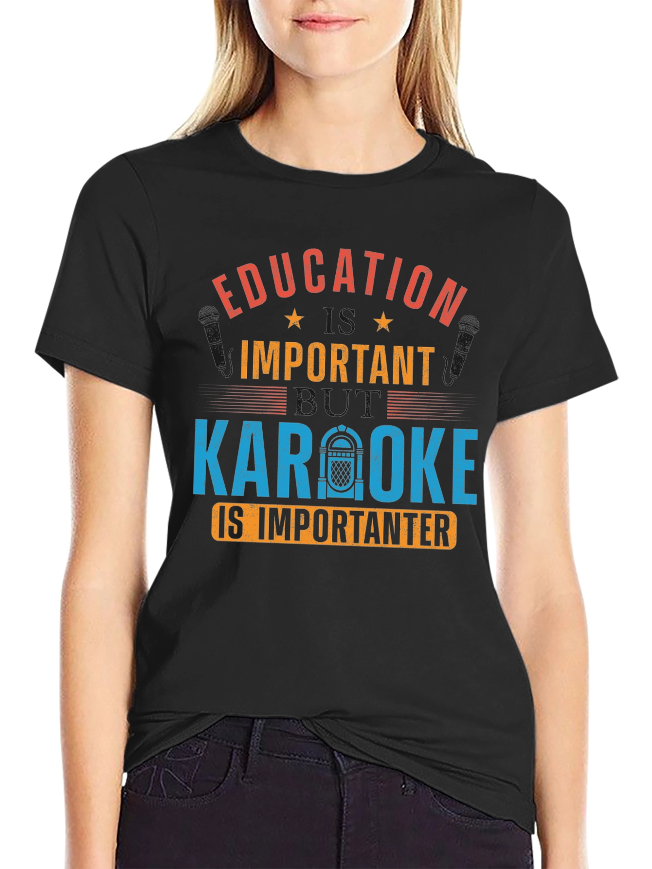 Black Education Important Karaoke Importanter Black T-Shirt view 2