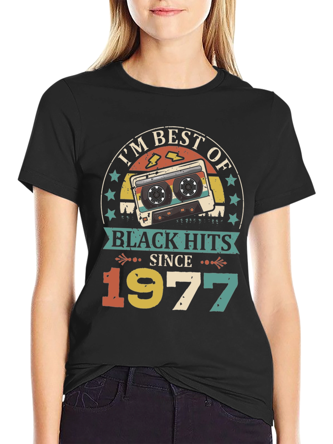 Black I'm Best of Black Hits Since 1977 Cassette Tape T-Shirt view 2