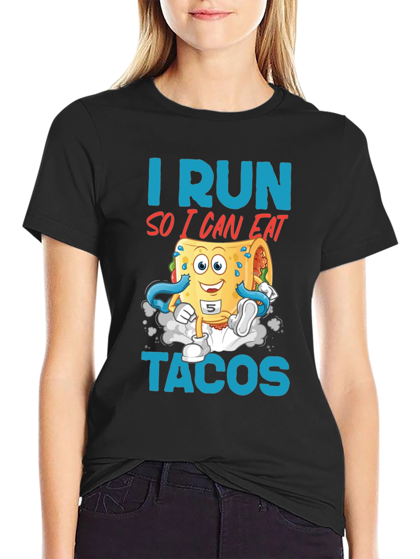 Black I Run So I Can Eat Tacos Graphic Tee view 2