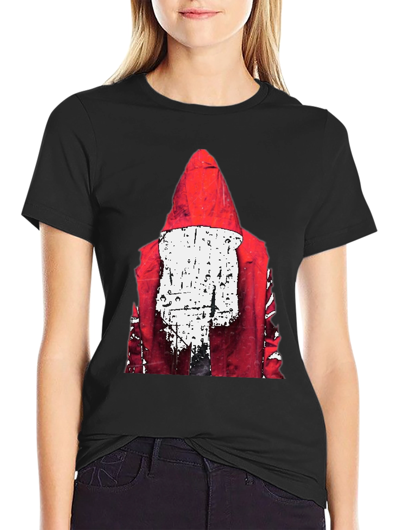 Black Red Hood Graphic Print Black T-Shirt view 2