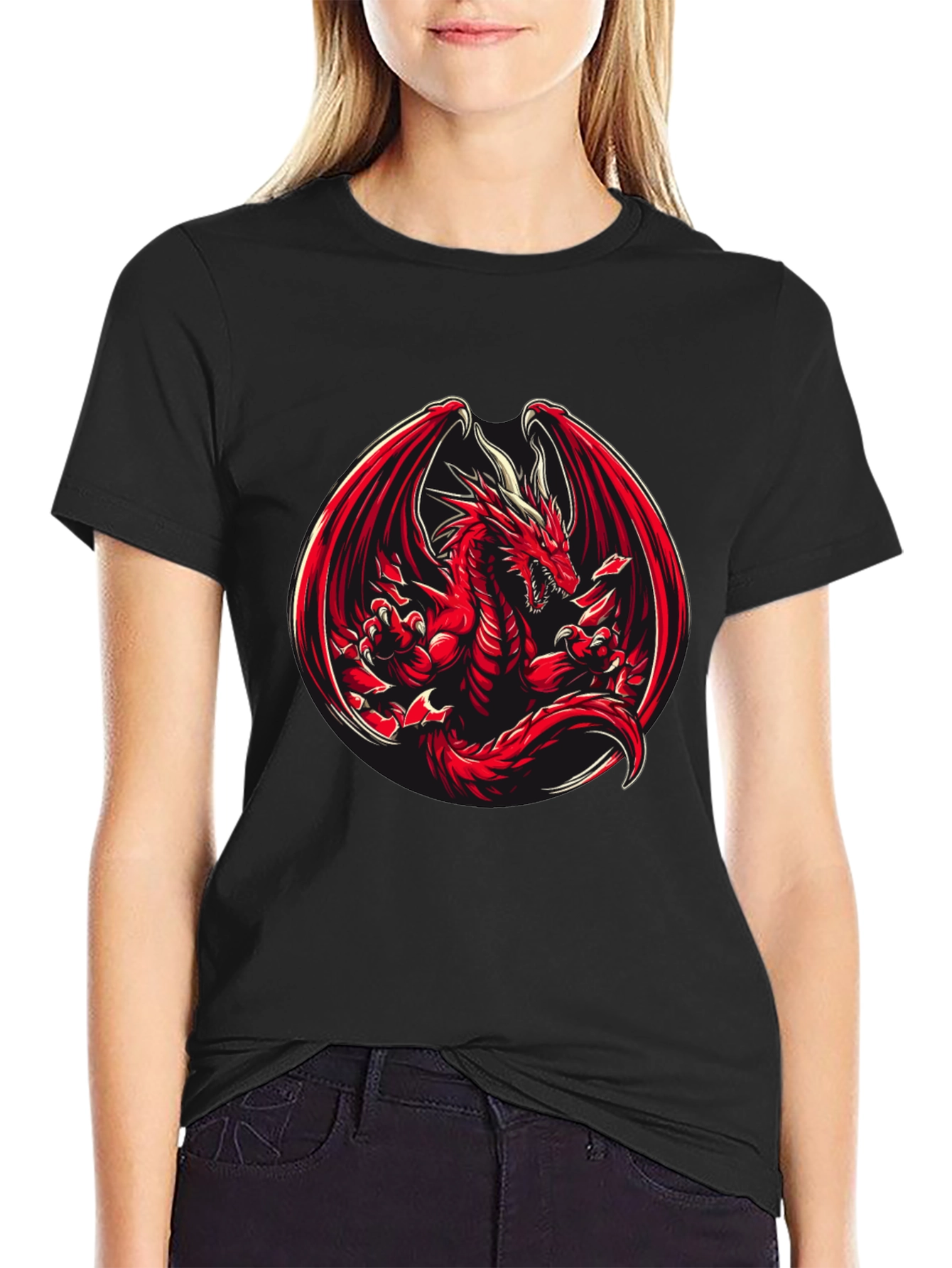Black Red Dragon Graphic T-Shirt view 2