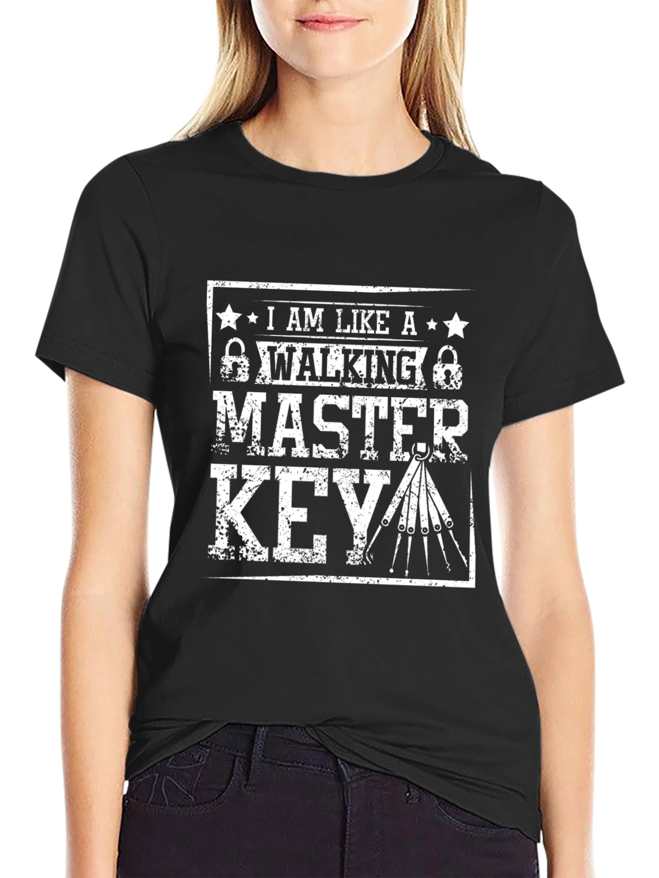 Black I am Like a Walking Master Key Graphic Tee view 2