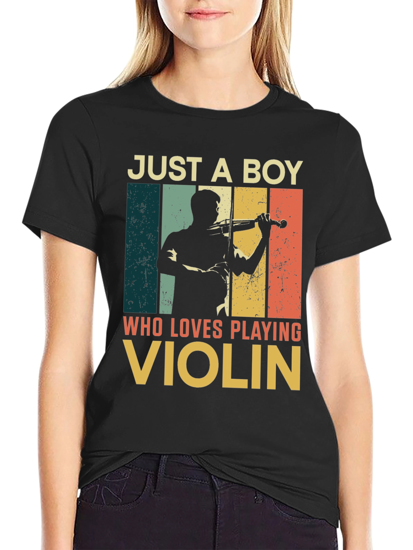 Black Just a Boy Who Loves Playing Violin T-Shirt view 2