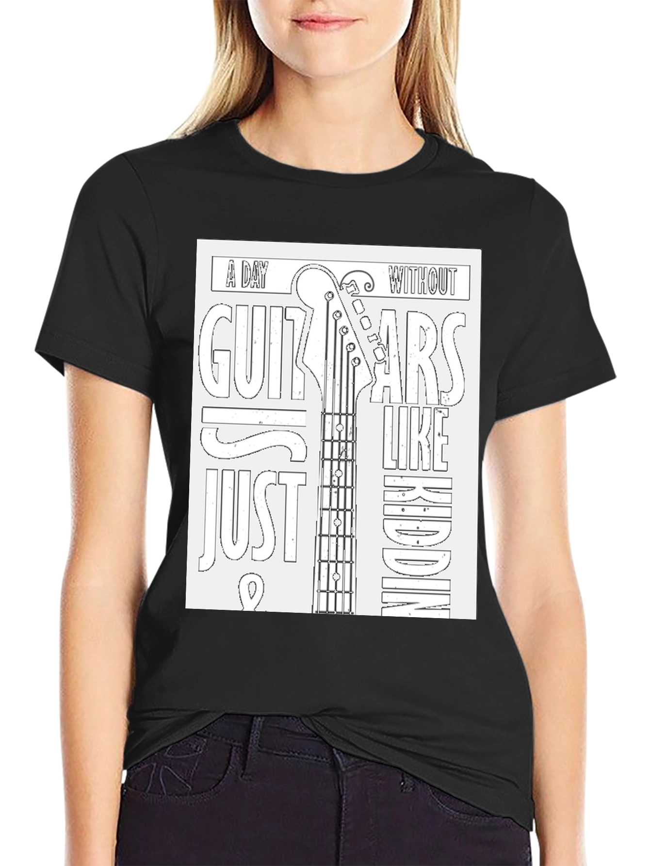 Black Guitar Lover's T-Shirt: A Day Without Guitars... view 2