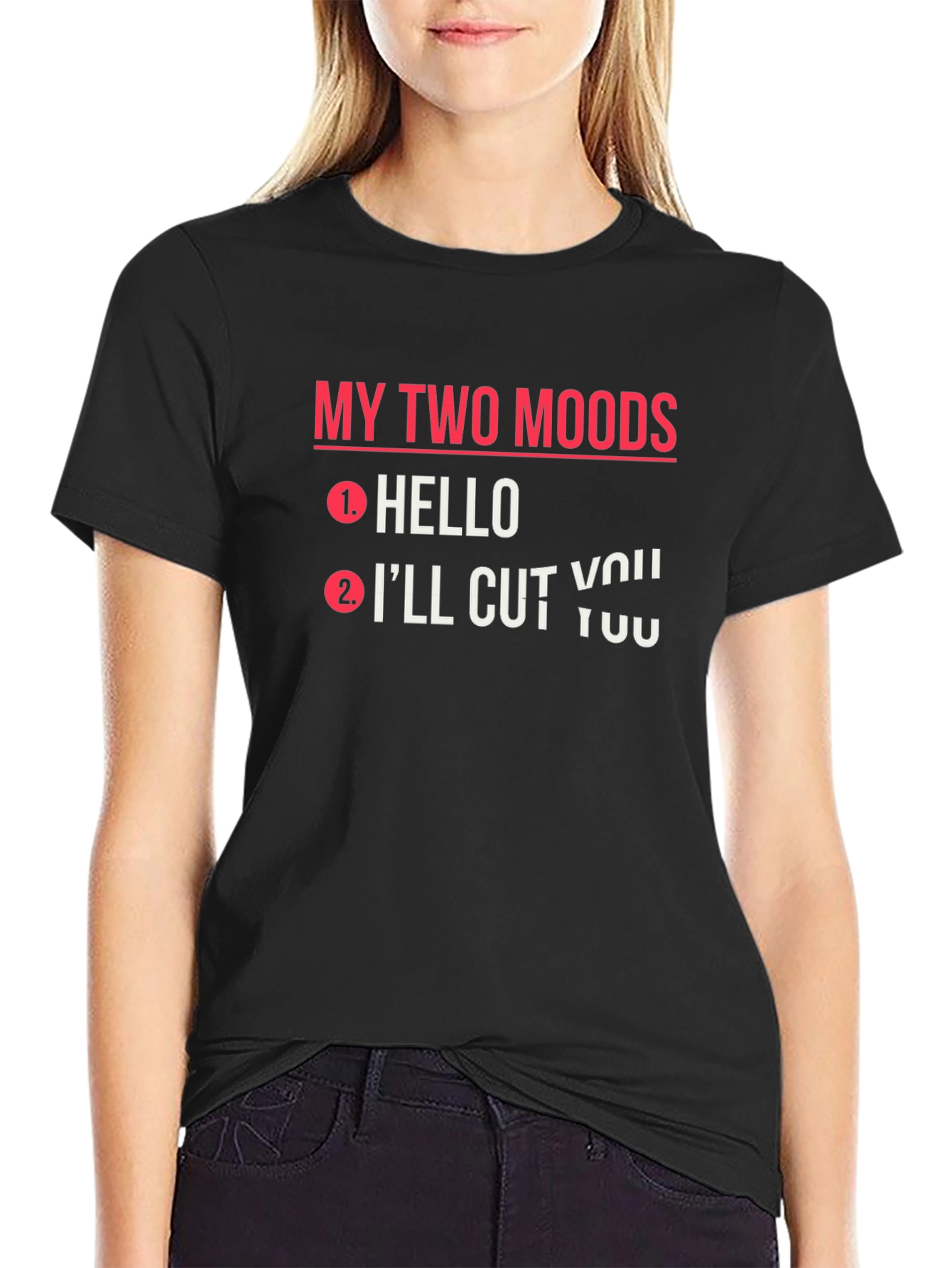 Black My Two Moods Graphic T-Shirt Funny Novelty Tee view 2
