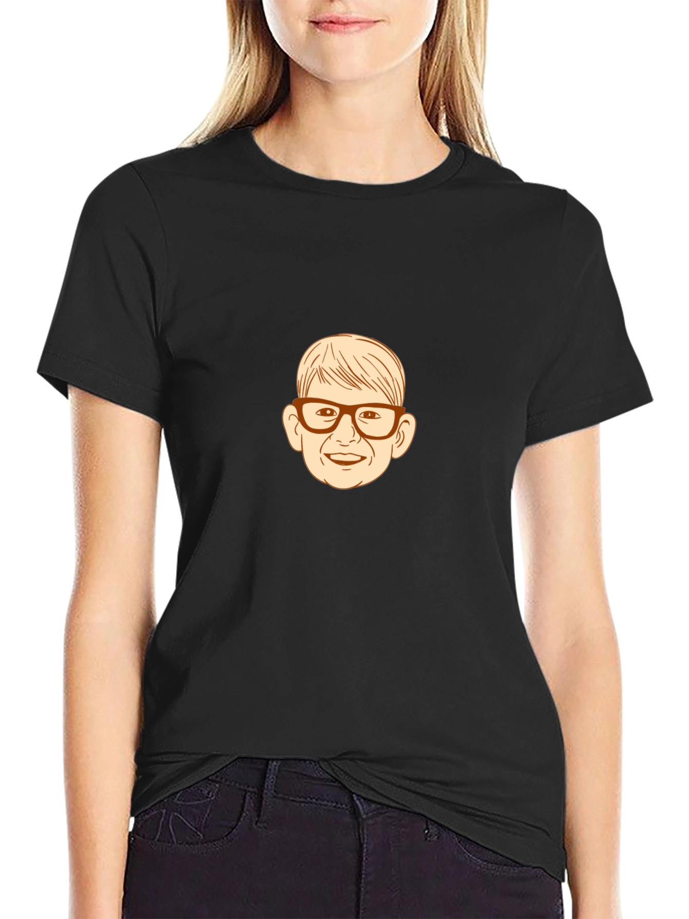 Black Funny Cartoon Face Black T-Shirt view 2