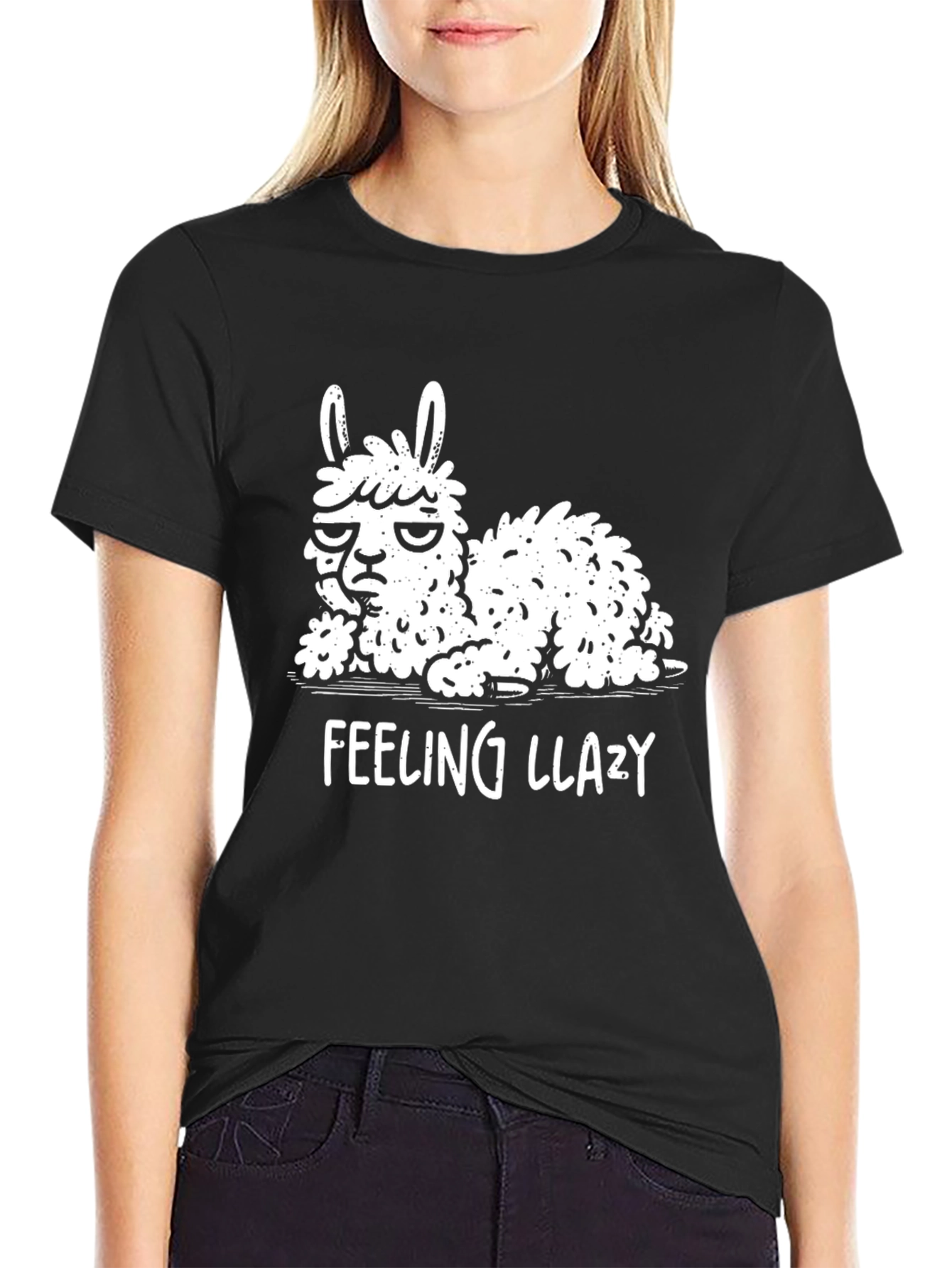 Black Feeling Llazy Llama T-Shirt - Funny Animal Graphic Tee view 2