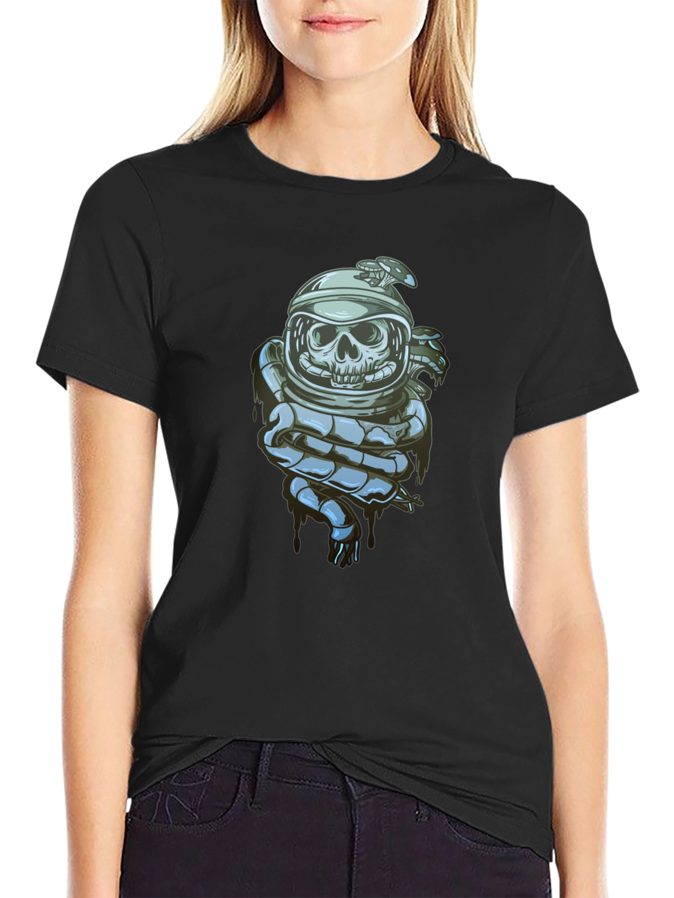 Black Skull Astronaut Graphic Tee - Premium Cotton Blend view 2