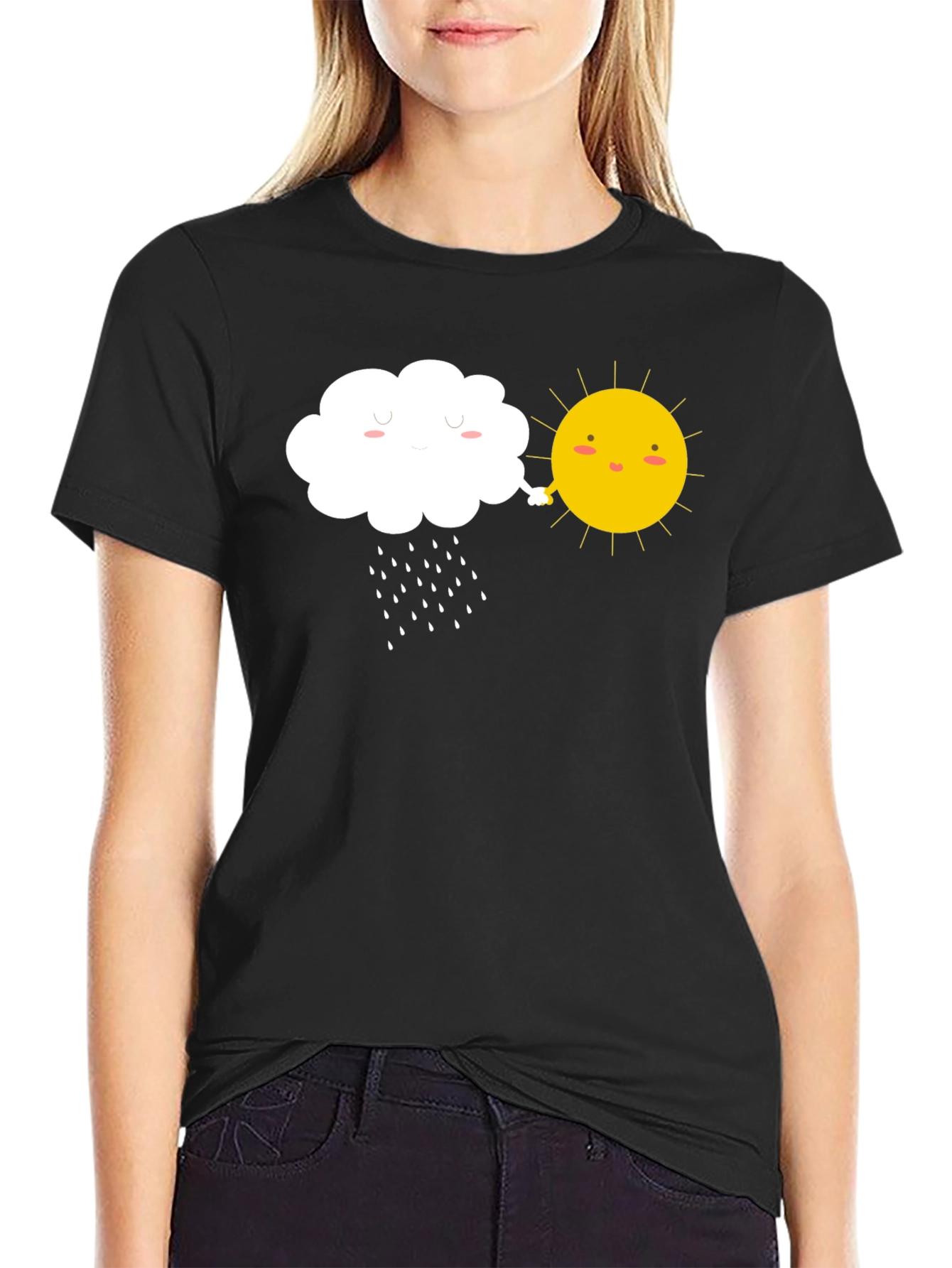 Black Cute Sun and Cloud Graphic Tee view 2