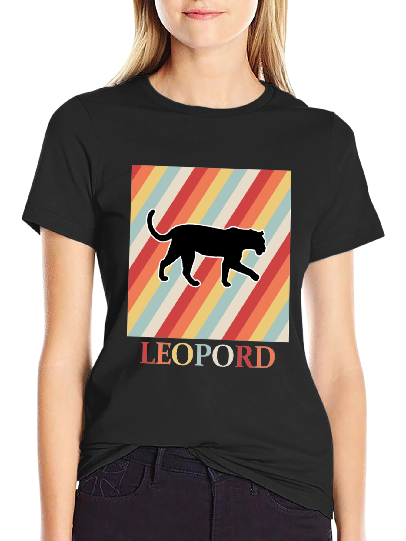 Black Retro Leopard Graphic T-Shirt - Cool Vintage Style view 2