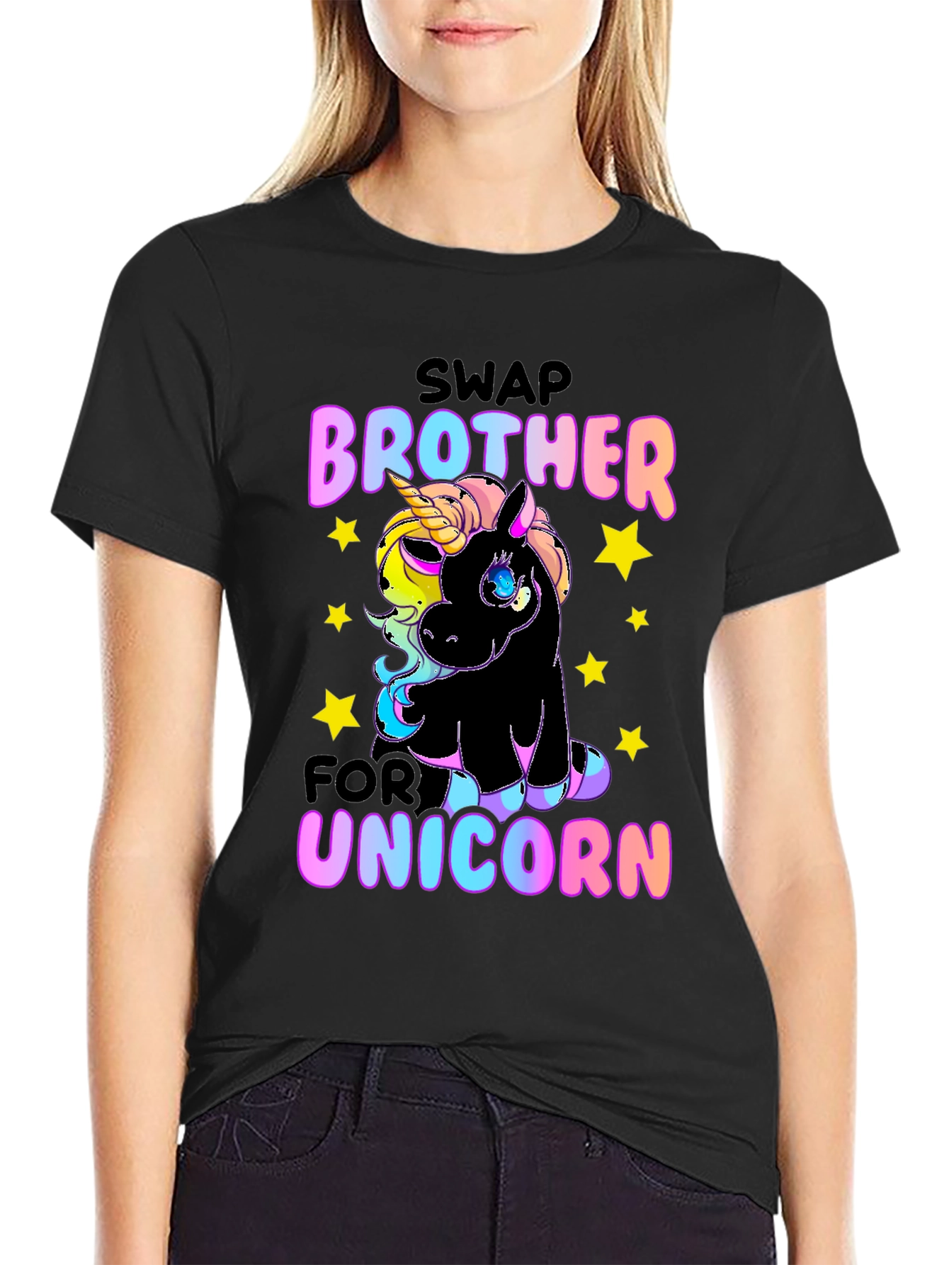 Black Swap Brother for Unicorn T-Shirt view 2