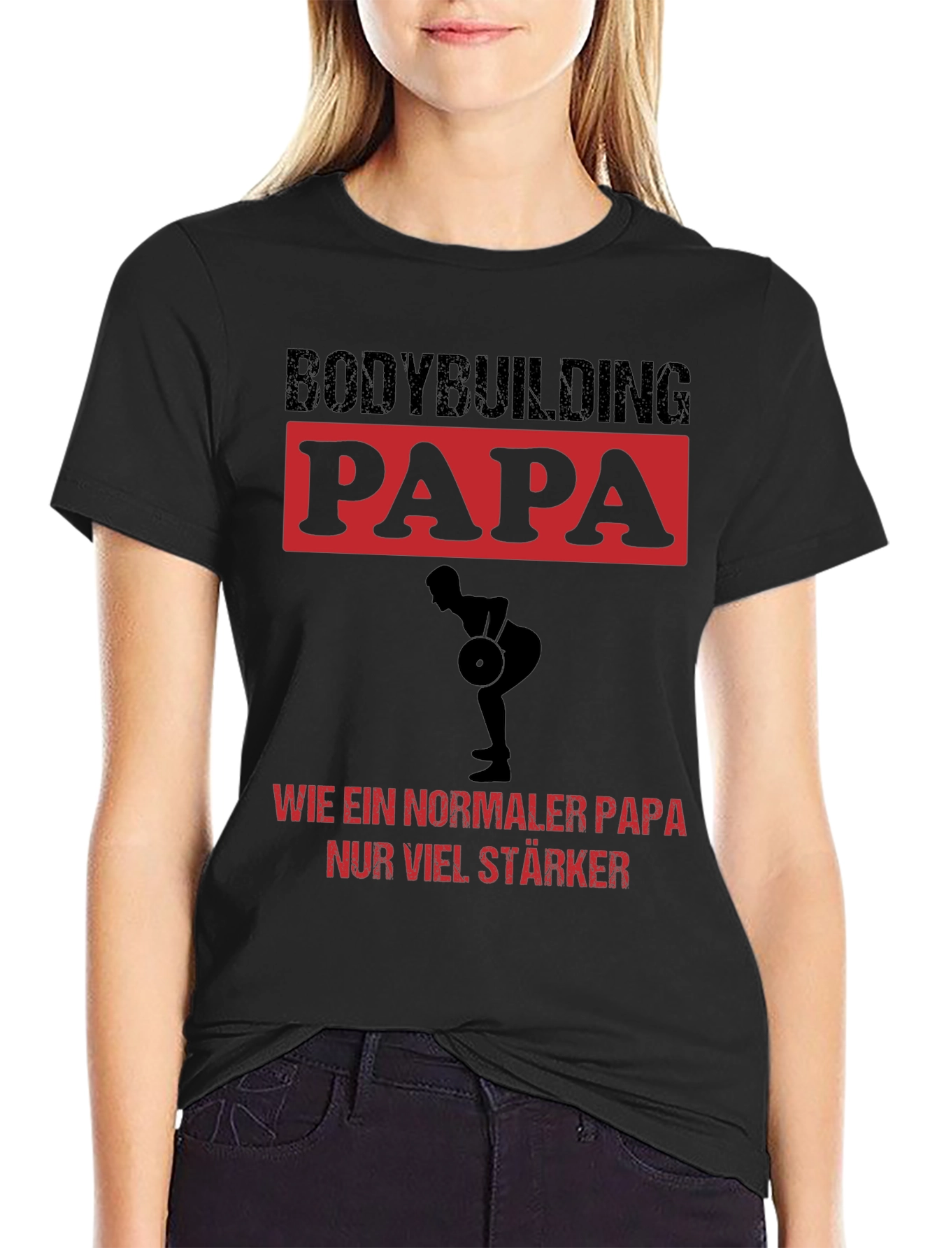Black Bodybuilding Papa T-Shirt - Strong Dad Tee view 2