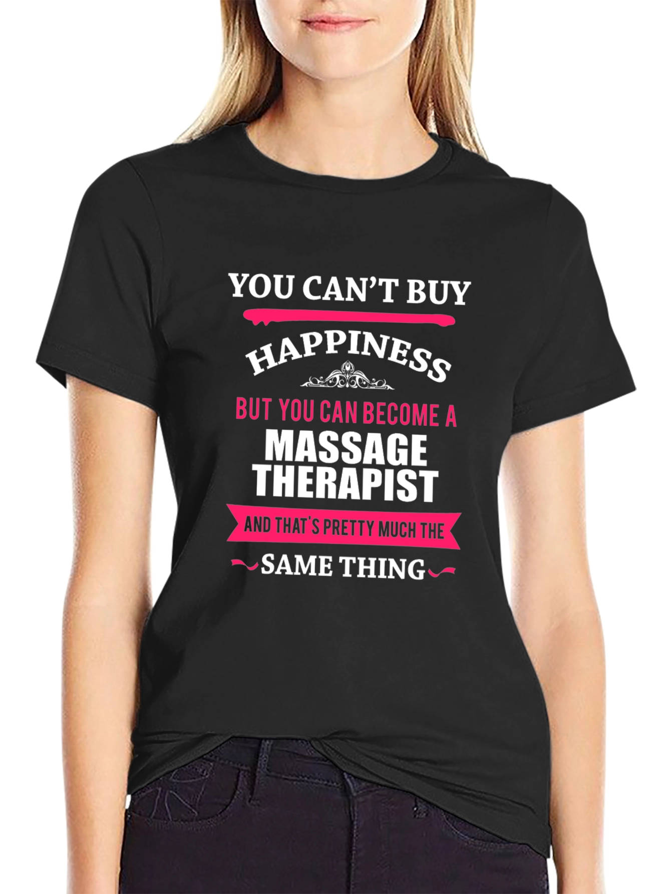 Black Massage Therapist T-Shirt - Funny Happiness Tee view 2