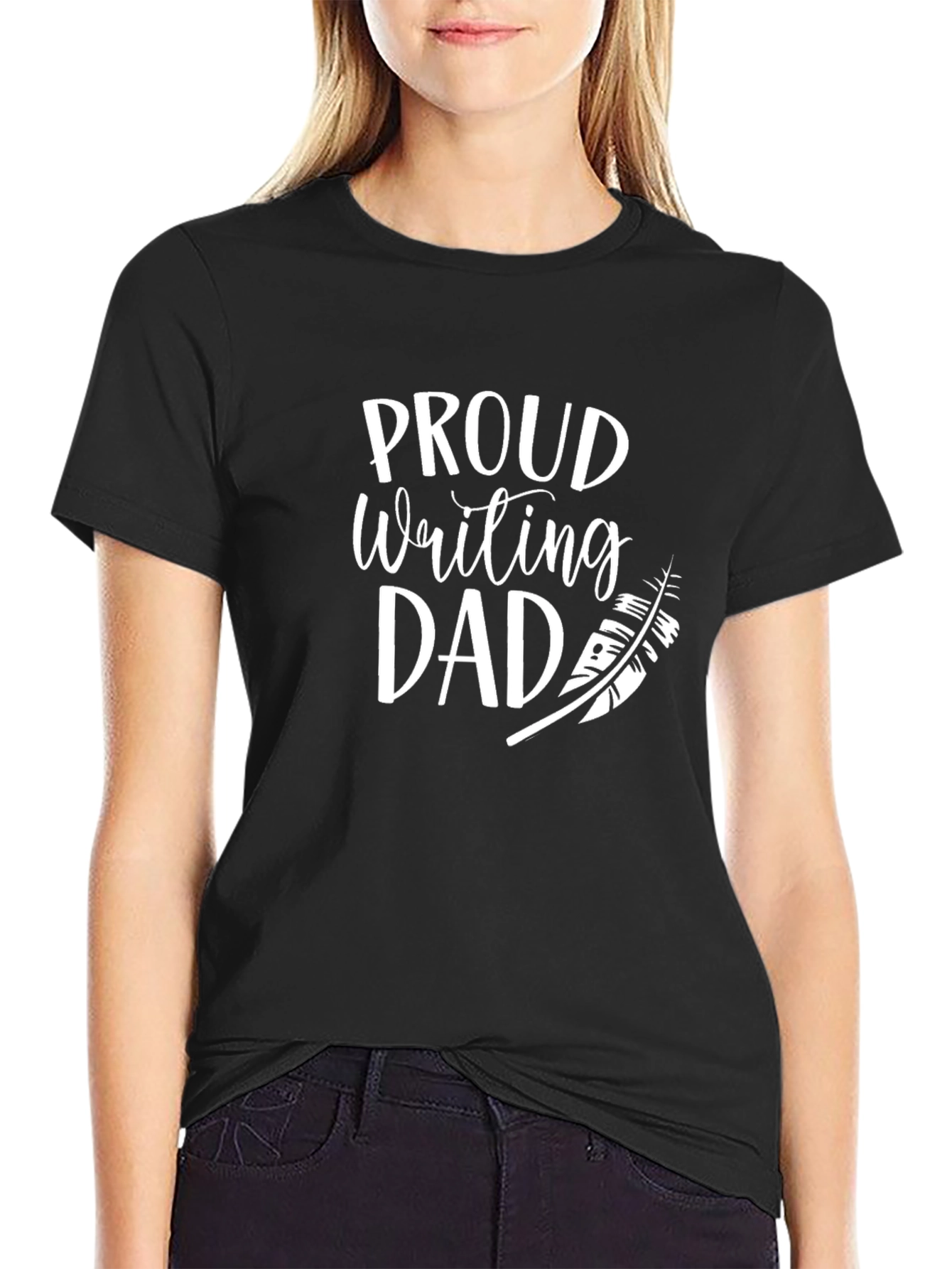 Black Proud Writing Dad T-Shirt - Black view 2