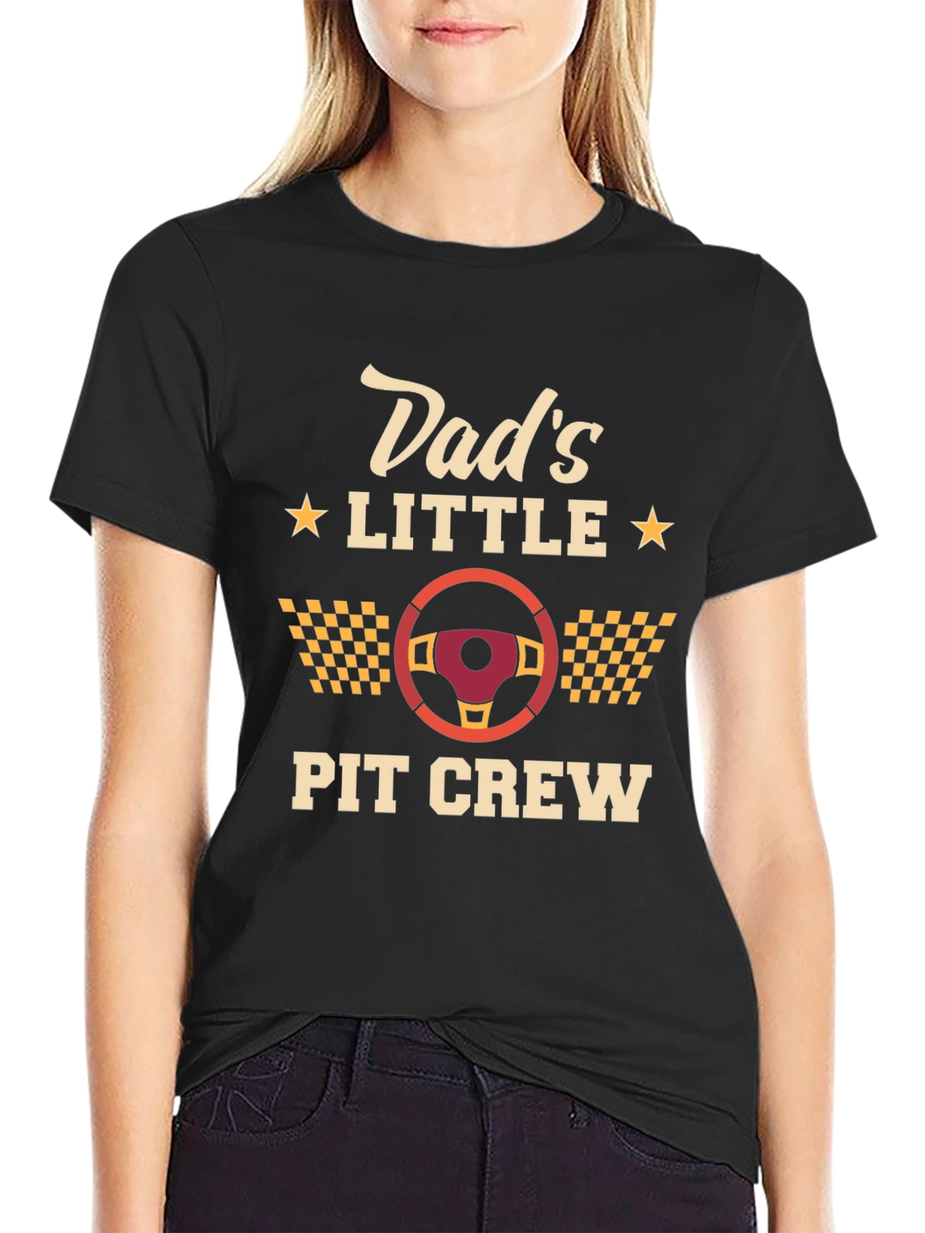 Black Dad's Little Pit Crew Black Graphic T-Shirt view 2