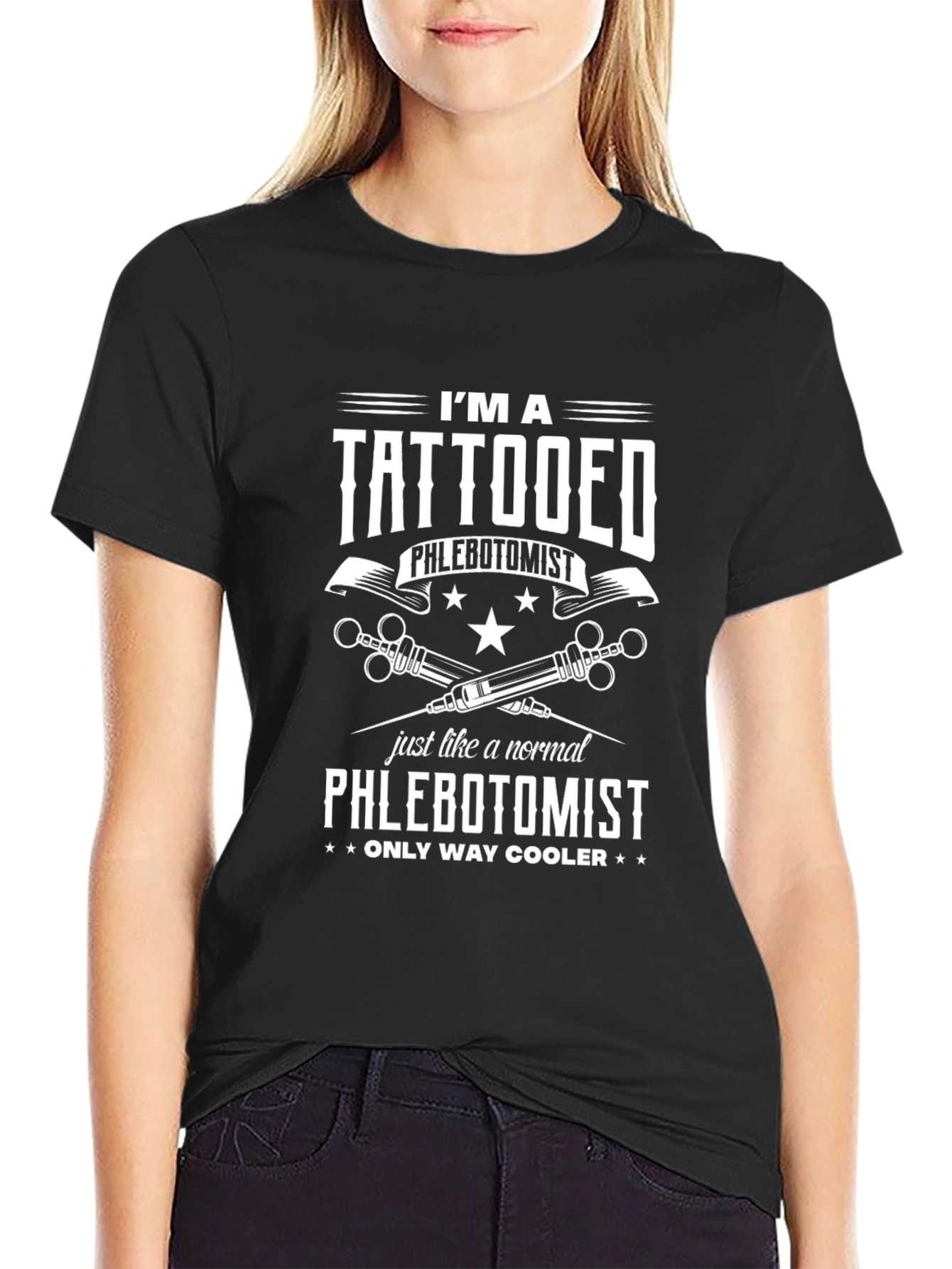 Black Tattooed Phlebotomist Graphic Tee - Cool & Unique Medical Apparel view 2