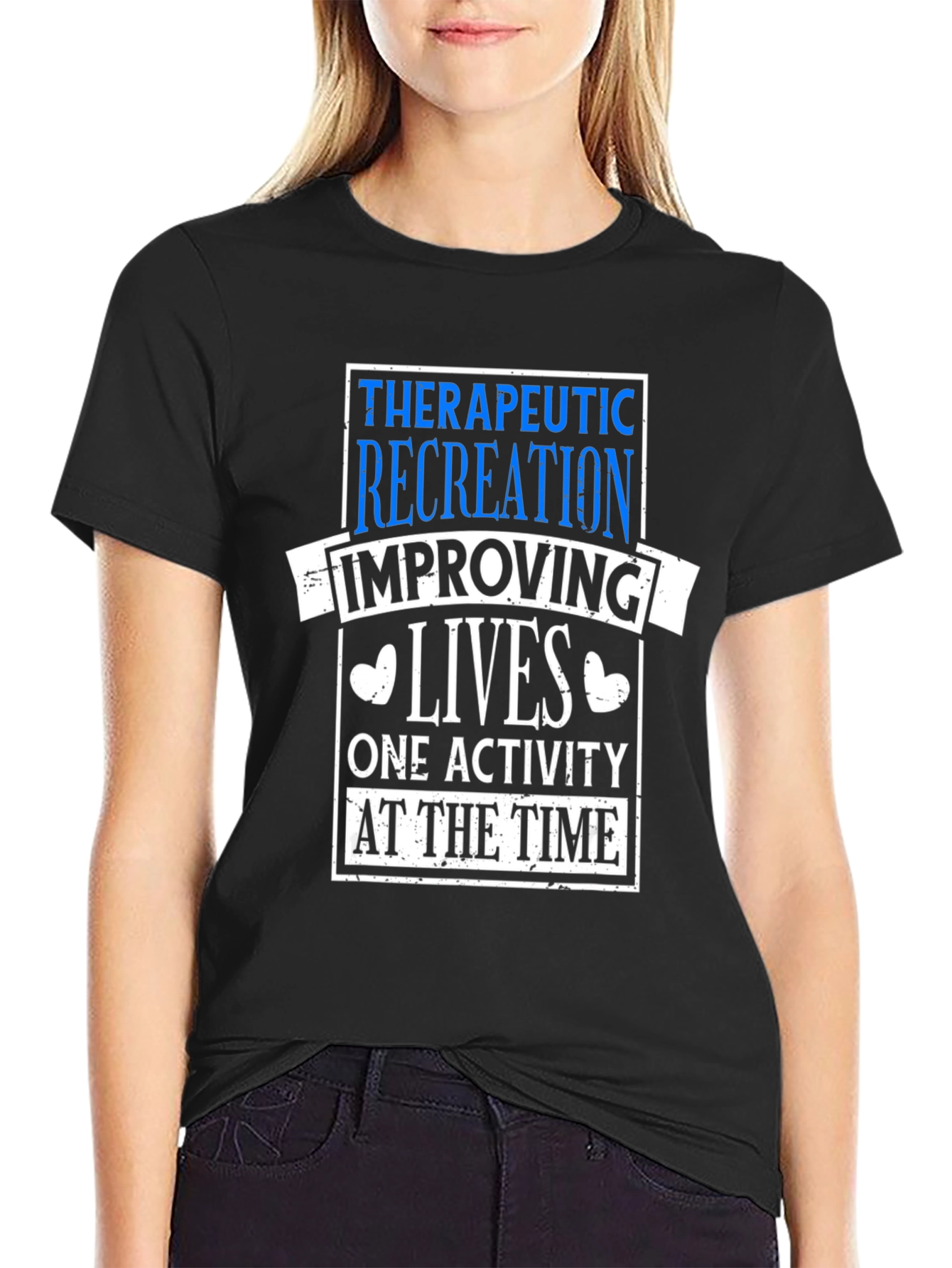 Black Therapeutic Recreation T-Shirt: Improving Lives One Activity view 2